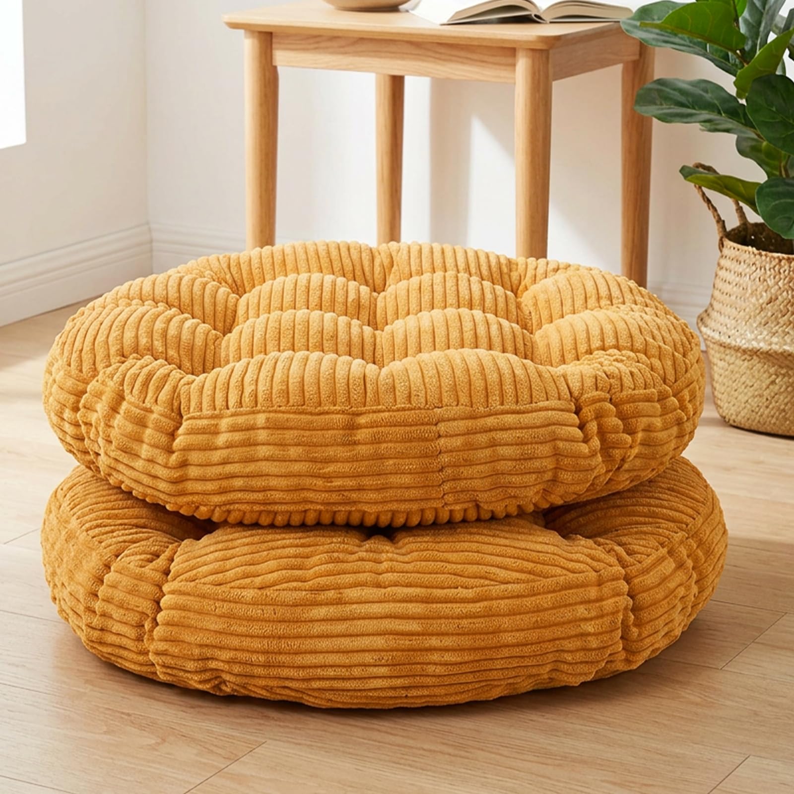 Large Floor Pillow for Adults, 22x22" Memory Foam Floor Cushion with Corduroy Cover, Round Floor Sitting Cushions for Meditation, Lounge,Seating for Yoga, Tatami Living Room (2, Round-Black)