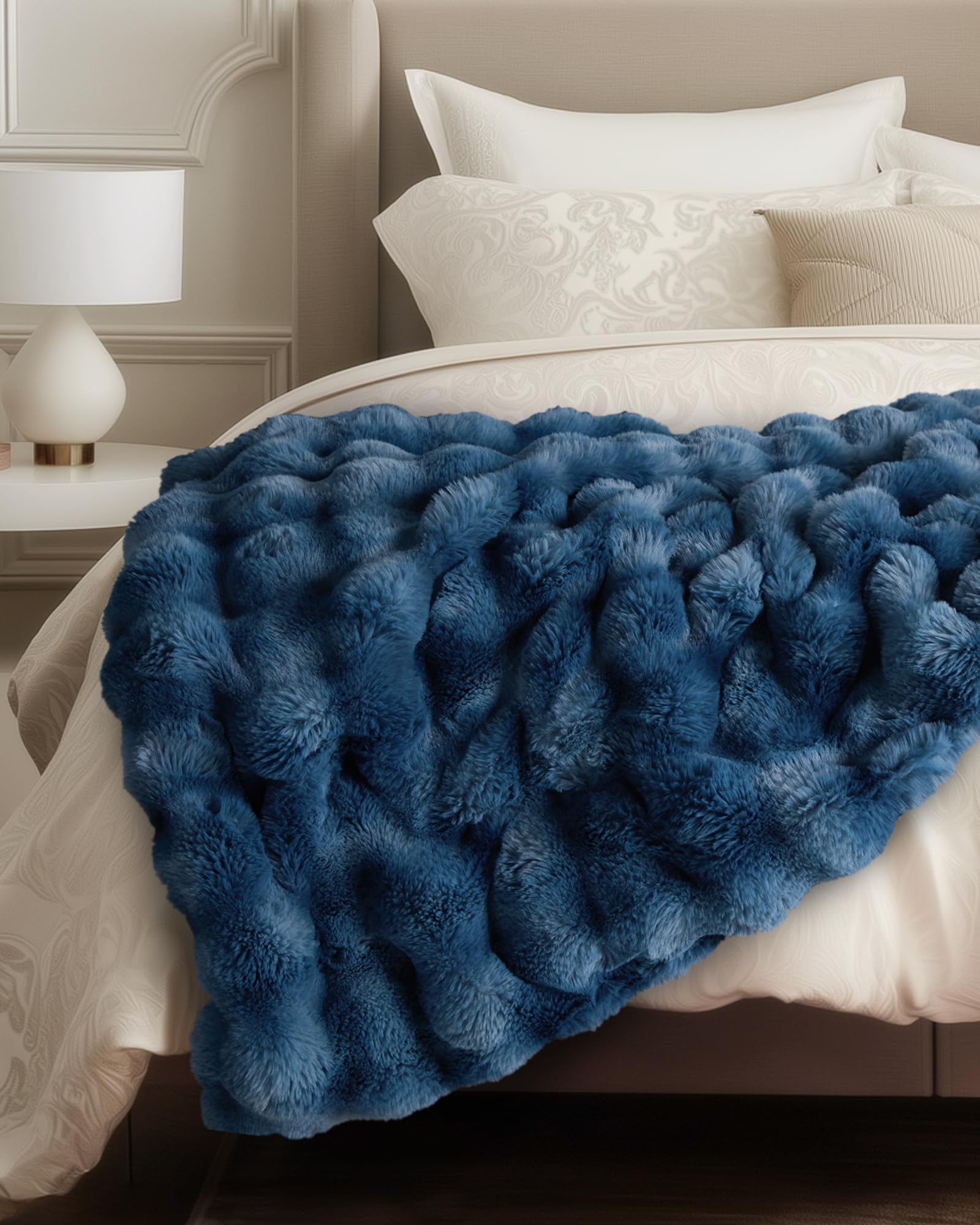 Ultra Soft Cozy Faux Fur Throw Blanket-Fuzzy Plush Thick Bubble Blanket, Fluffy Blanket for Couch, Sofa, Bedroom, and Living Room, 50x60 Inches, Dark Grey Taupe