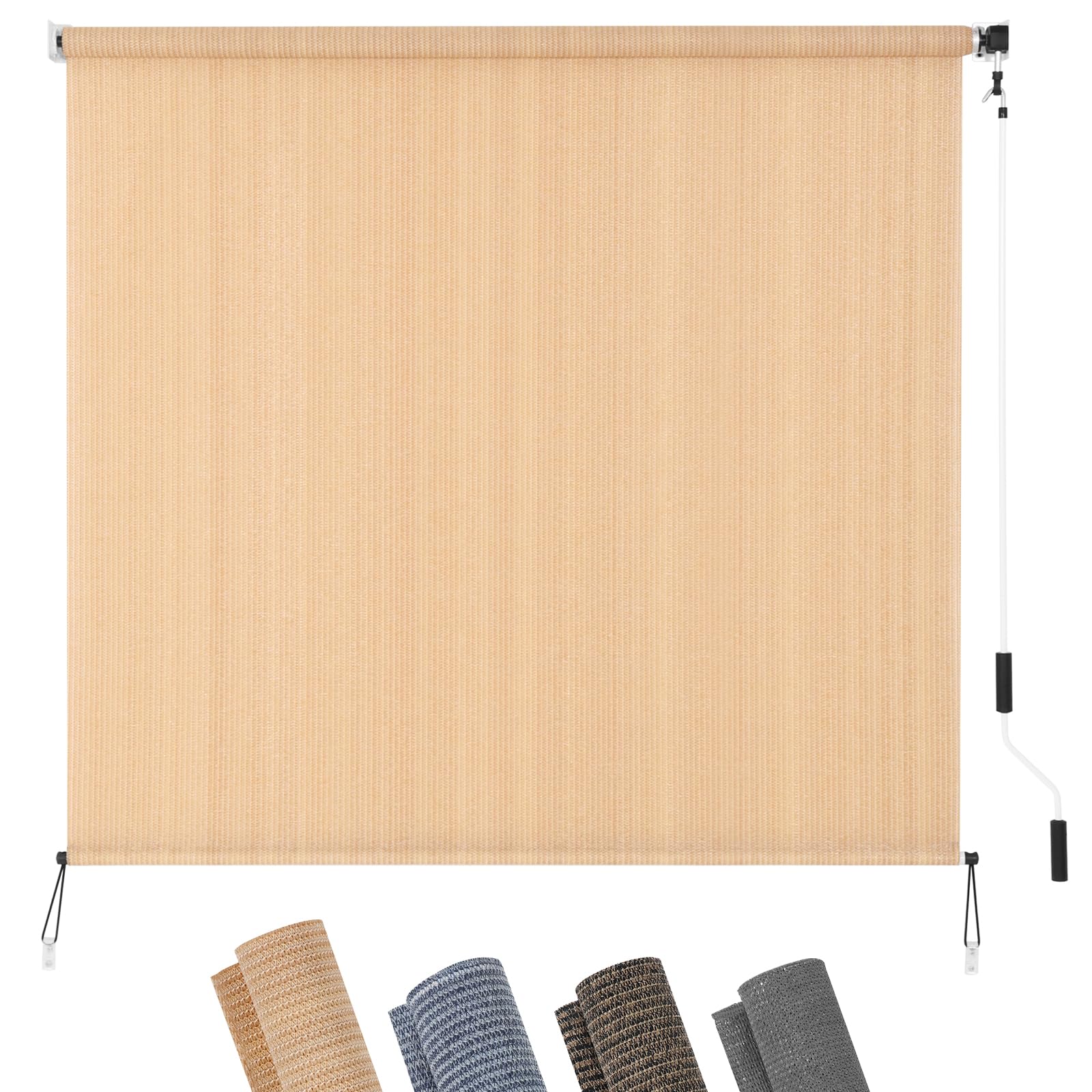 KELIXU Patio Shades Roll Up Outdoor Blind, 8' W x 6' H Cordless Sun Shade Privacy Screen with 90% UV Protection Exterior Roller Shade Cloth for Porch Pergola Backyard Windows Balcony, Walnut