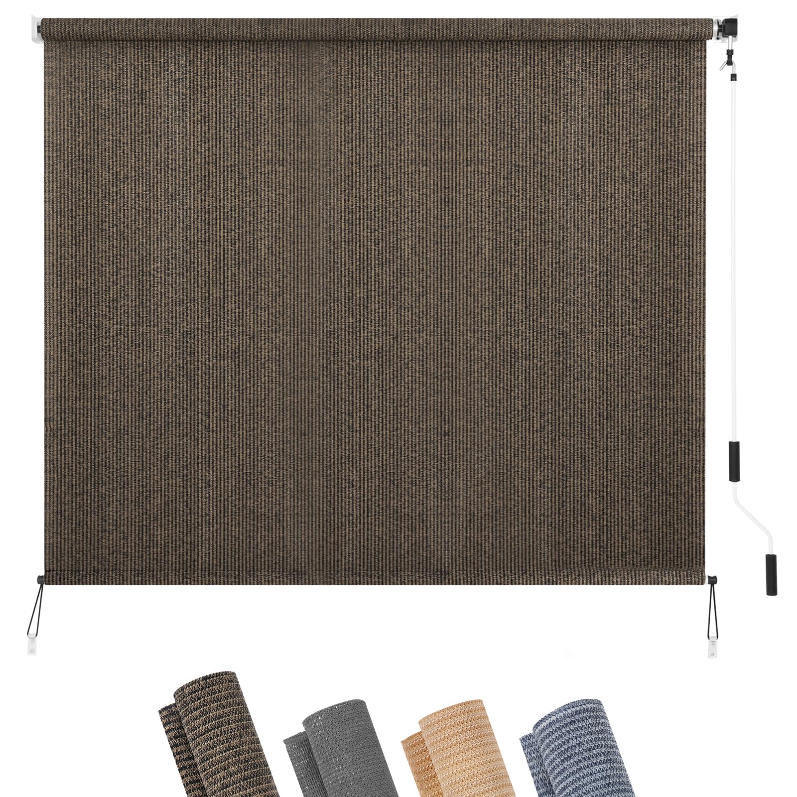 KELIXU Patio Shades Roll Up Outdoor Blind, 8' W x 6' H Cordless Sun Shade Privacy Screen with 90% UV Protection Exterior Roller Shade Cloth for Porch Pergola Backyard Windows Balcony, Walnut