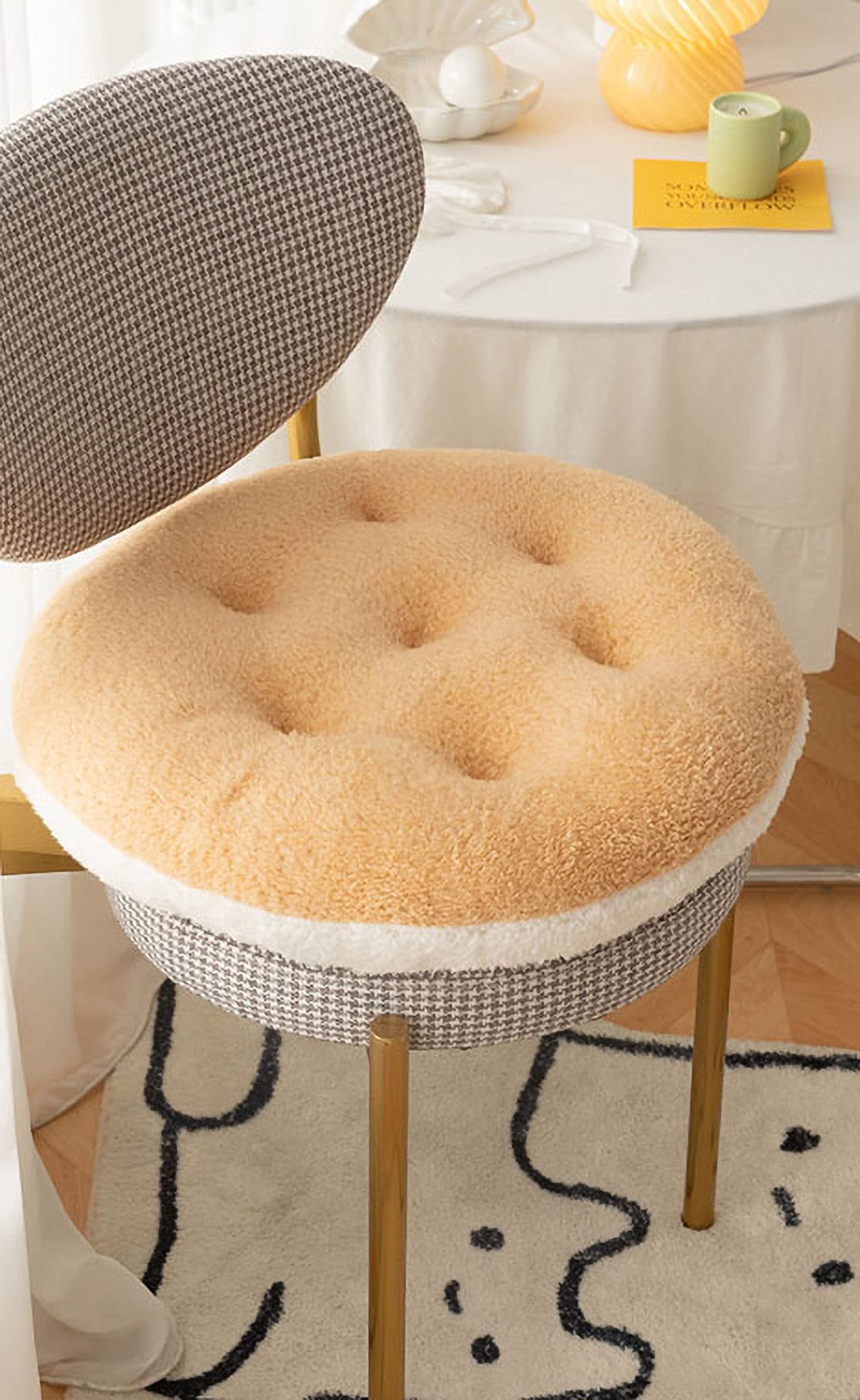 Comfortable Square and Round Artificial Lambswool Chair Pads,Soft Fluffy Chair Seat Cushion Plush Cushions Seat Pad for Home Office Meditation (14 inch(35cm), Round-Off-White)