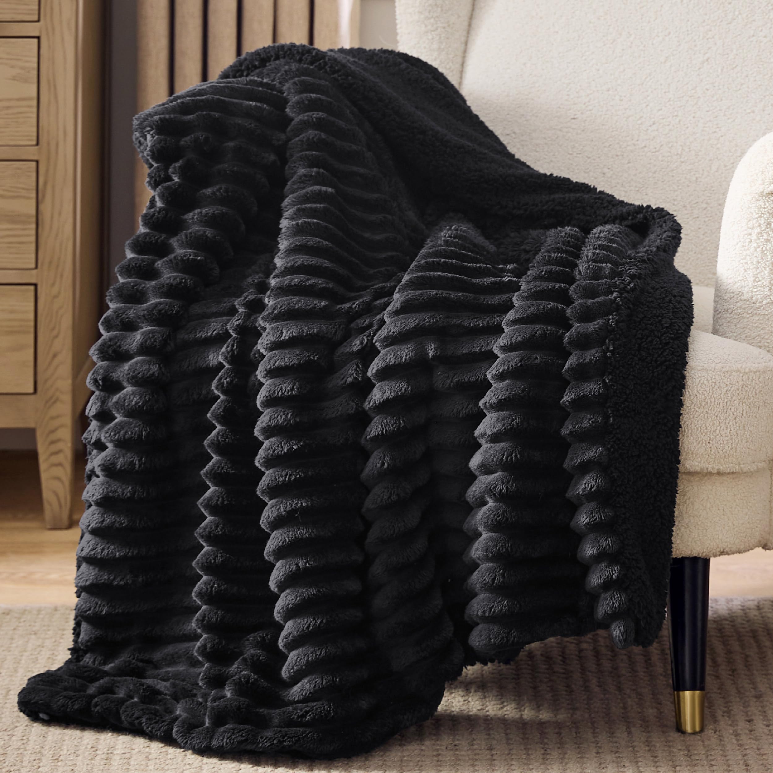 Beige Sherpa Fleece Blanket 50×60", Warm Fluffy Throw for Home Decor & Gift
