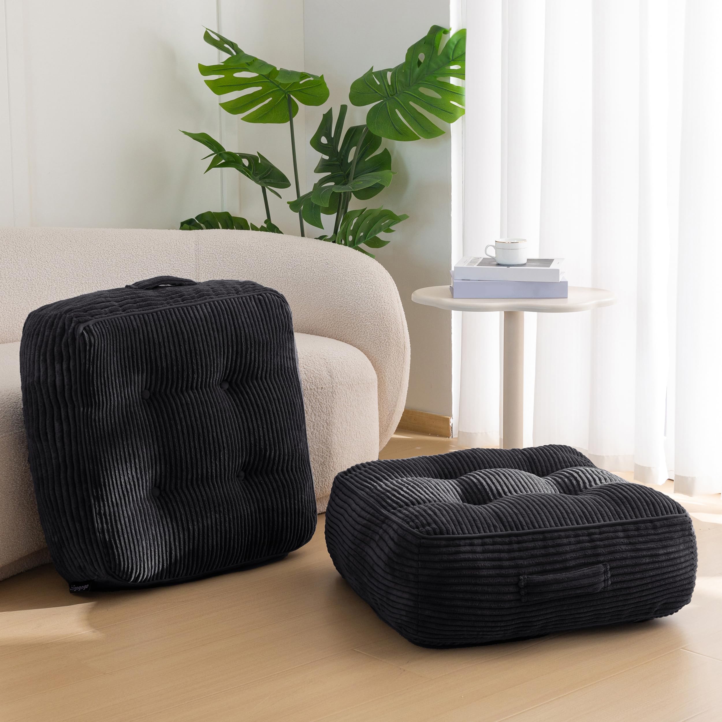 HIGOGOGO Floor Pillow Cushion for Adults, Meditation Cushion Pillow, Large Round Floor Sitting, Tufted Corduroy Cover, for Tatami Living Room or Yoga, 22x22 Inch, Beige