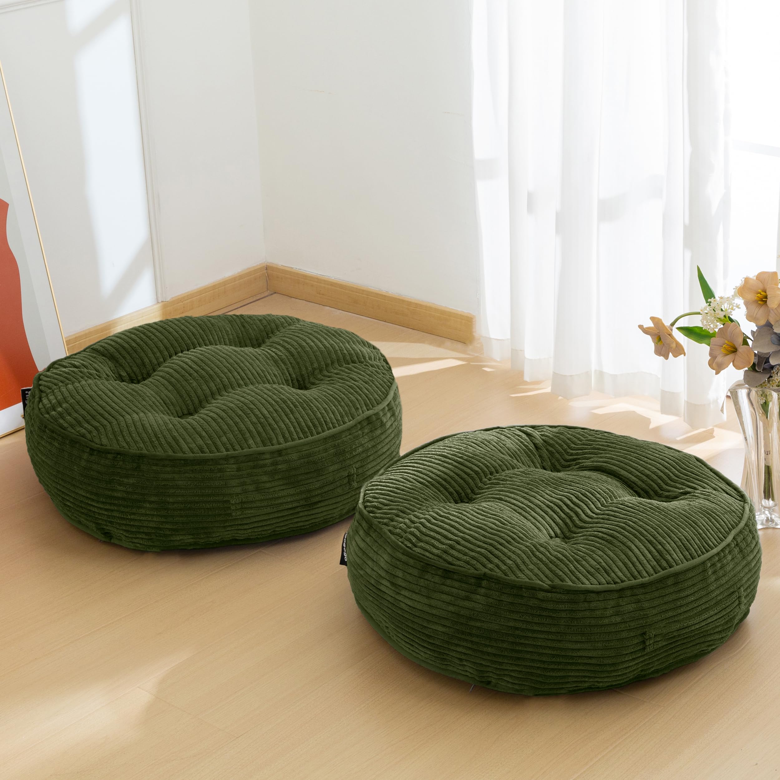 HIGOGOGO Floor Pillow Cushion for Adults, Meditation Cushion Pillow, Large Round Floor Sitting, Tufted Corduroy Cover, for Tatami Living Room or Yoga, 22x22 Inch, Beige