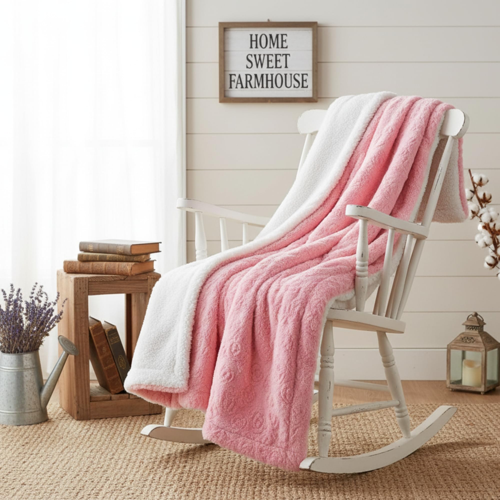 DaDa Bedding Luxury White Faux Fur Throw Blanket - Dreamy Milky Way Cloud Purple Undertone Embossed Sherpa Backside - Super Soft Warm Cozy Plush Fluffy - 50" x 60"