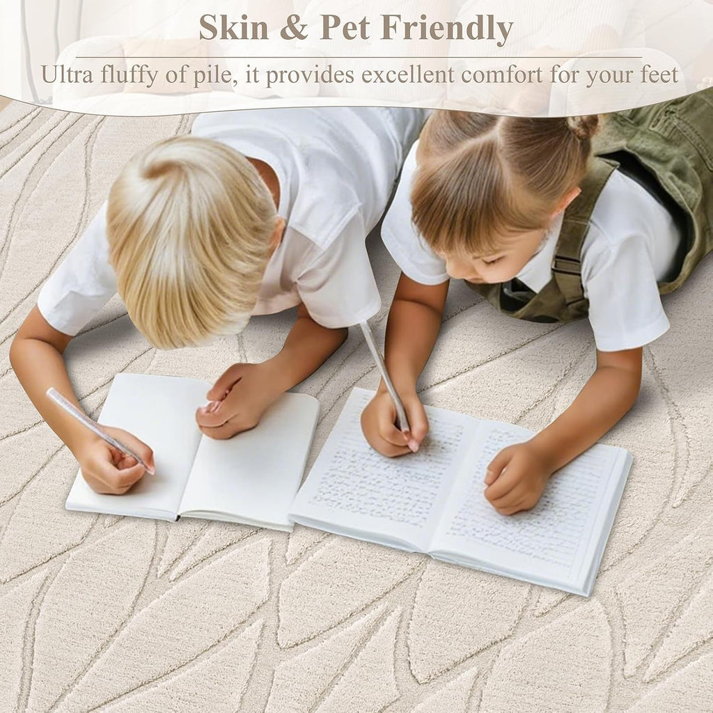 SHACOS Soft Area Rug for Living Room 8x10, Washable Non Slip Bedroom Rug Beige, Fluffy Large Rugs Carpet for Floor Living Room Kids Nursery Room, Home Decor Aesthetic - Leaf Pattern Design