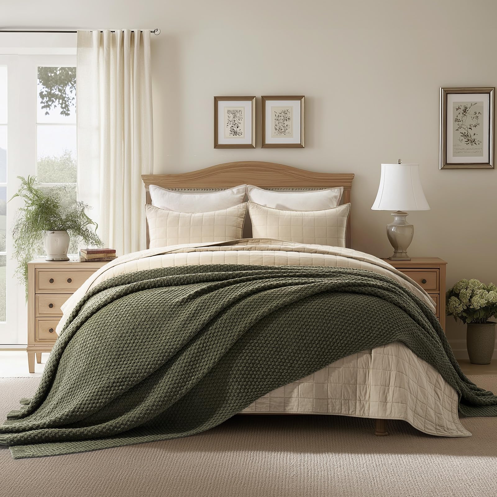 EVERGRACEHOME Modern Checkered Chenille Throw Blanket, Soft Cozy Plaid Knitted Chair Blanket for Sofa Couch, Decorative Knit Throw for Bed and Living Room, Sand Dune, 50" x 60"