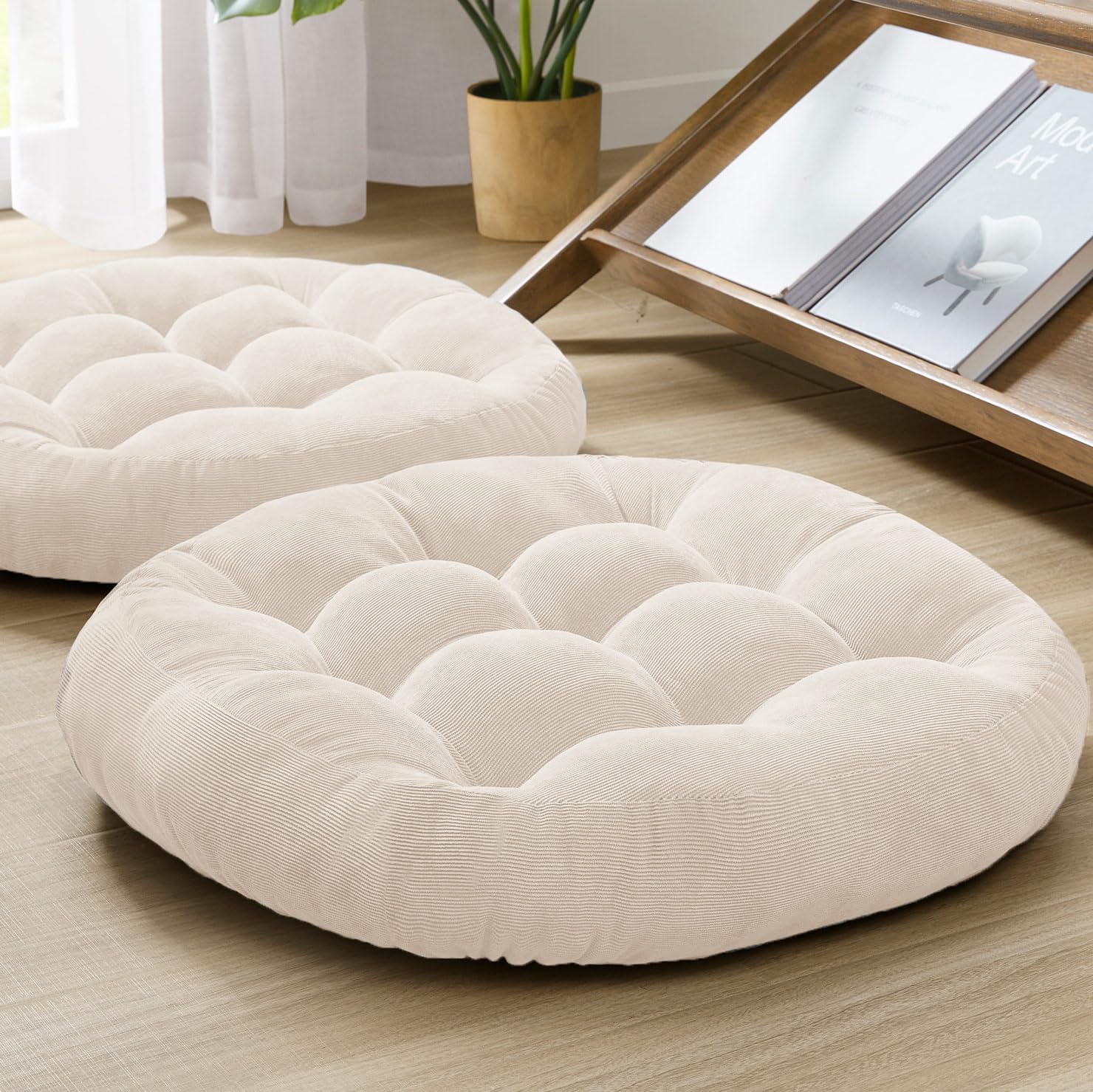 Degrees of Comfort Floor Cushion Pillow, Round Large Pillows Seating for Adults, Tufted Corduroy Floor Cushions for Living Room Tatami, Navy Blue, 22 Inch Single, 1 Count (Pack of 1)
