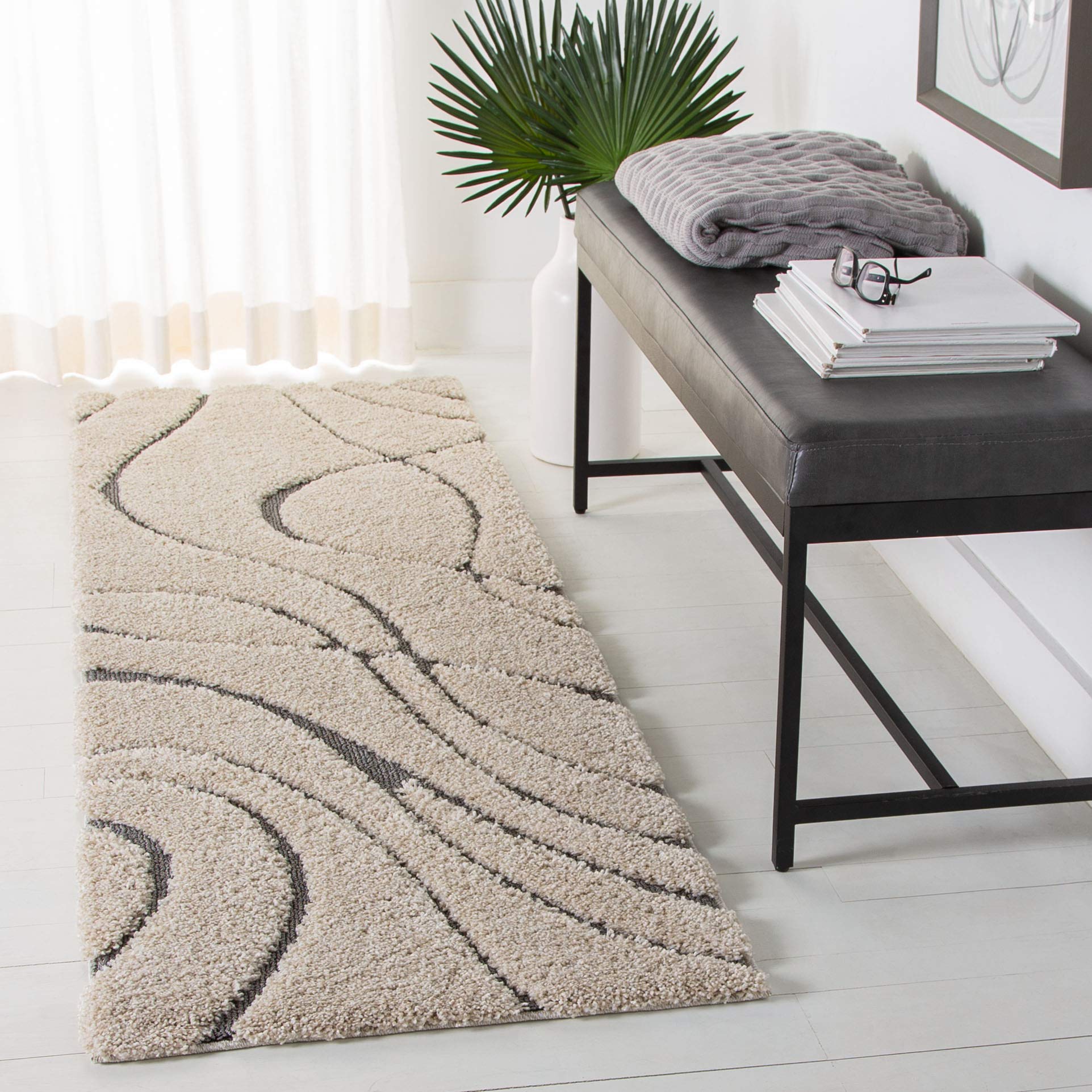 SAFAVIEH Florida Shag Collection Area Rug - 5'3" x 7'6", Cream & Beige, Non-Shedding & Easy Care, 1.2-inch Thick Ideal for High Traffic Areas in Living Room, Bedroom (SG471-1113)