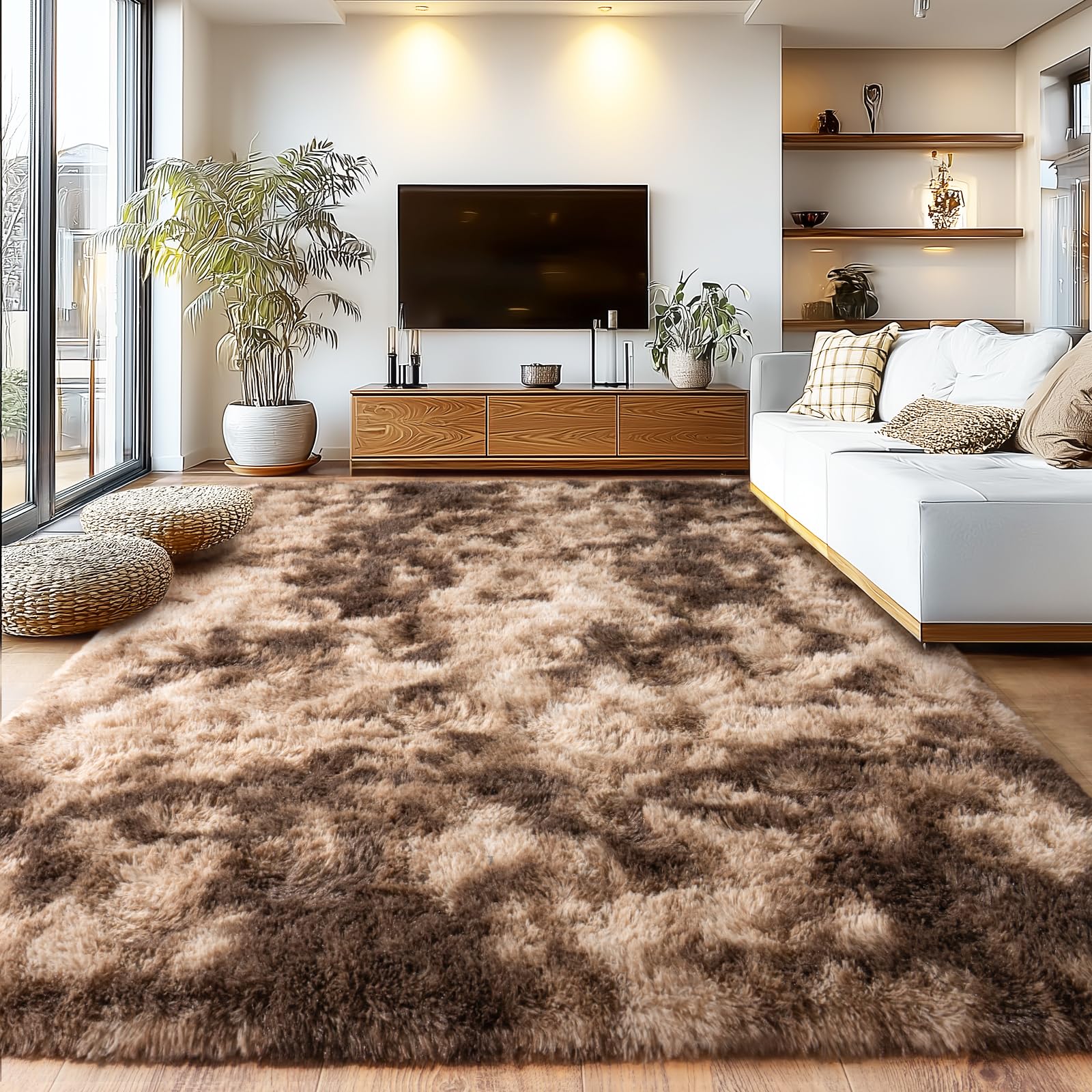 Upgrade Non-Slip Plush Rugs for Living Room, Soft Shaggy Carpets for Living Room, Fuzzy Rugs for Kids' Room, Perfect Decor for Modern Home Tie Dye Camel 6x9 Feet