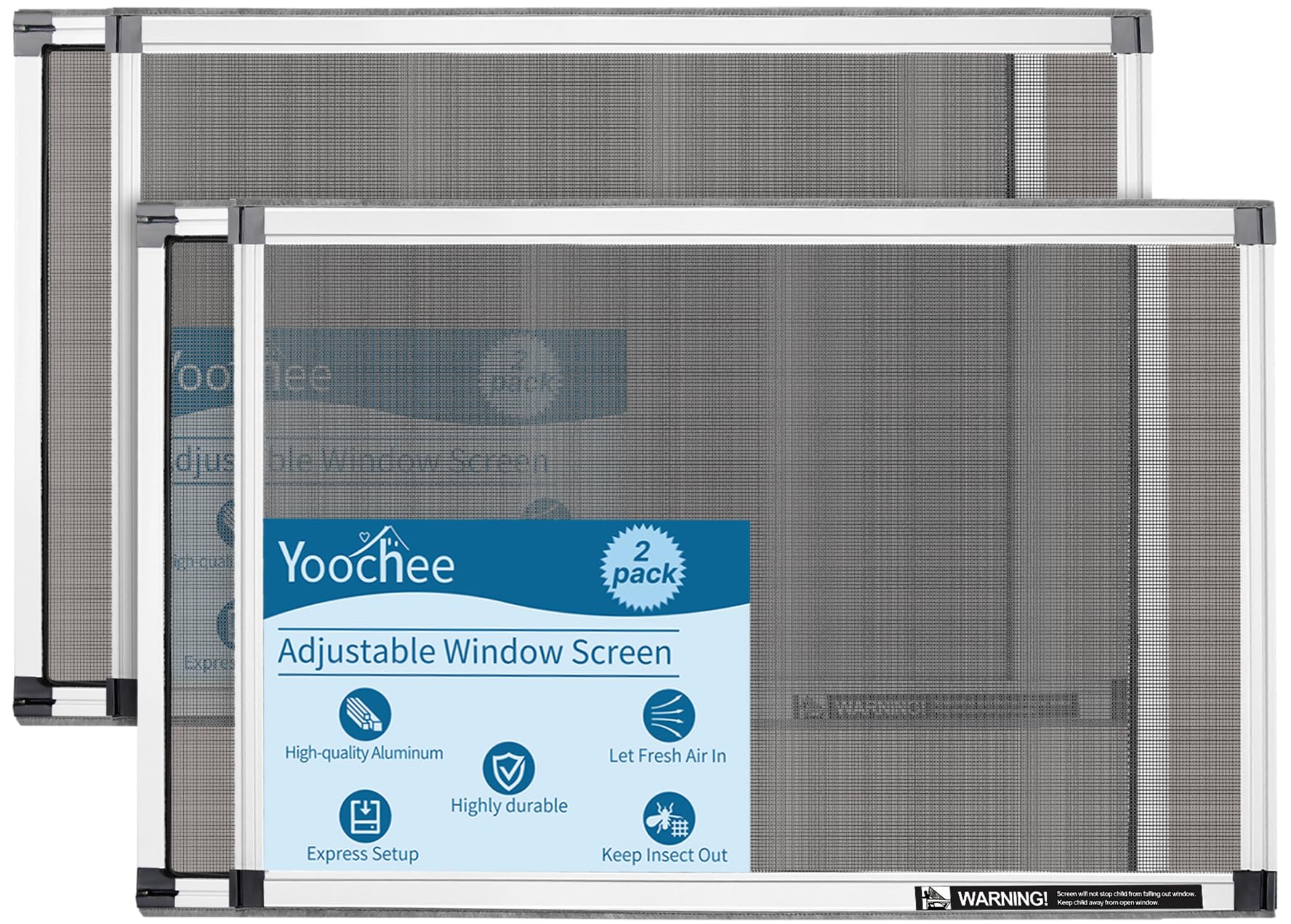 Expandable Window Screen, 2 Pack Adjustable Window Screen(18" H x 25" - 49" W) - Large Replacement Window Screens with Frame, Durable Replacement Screen for Window