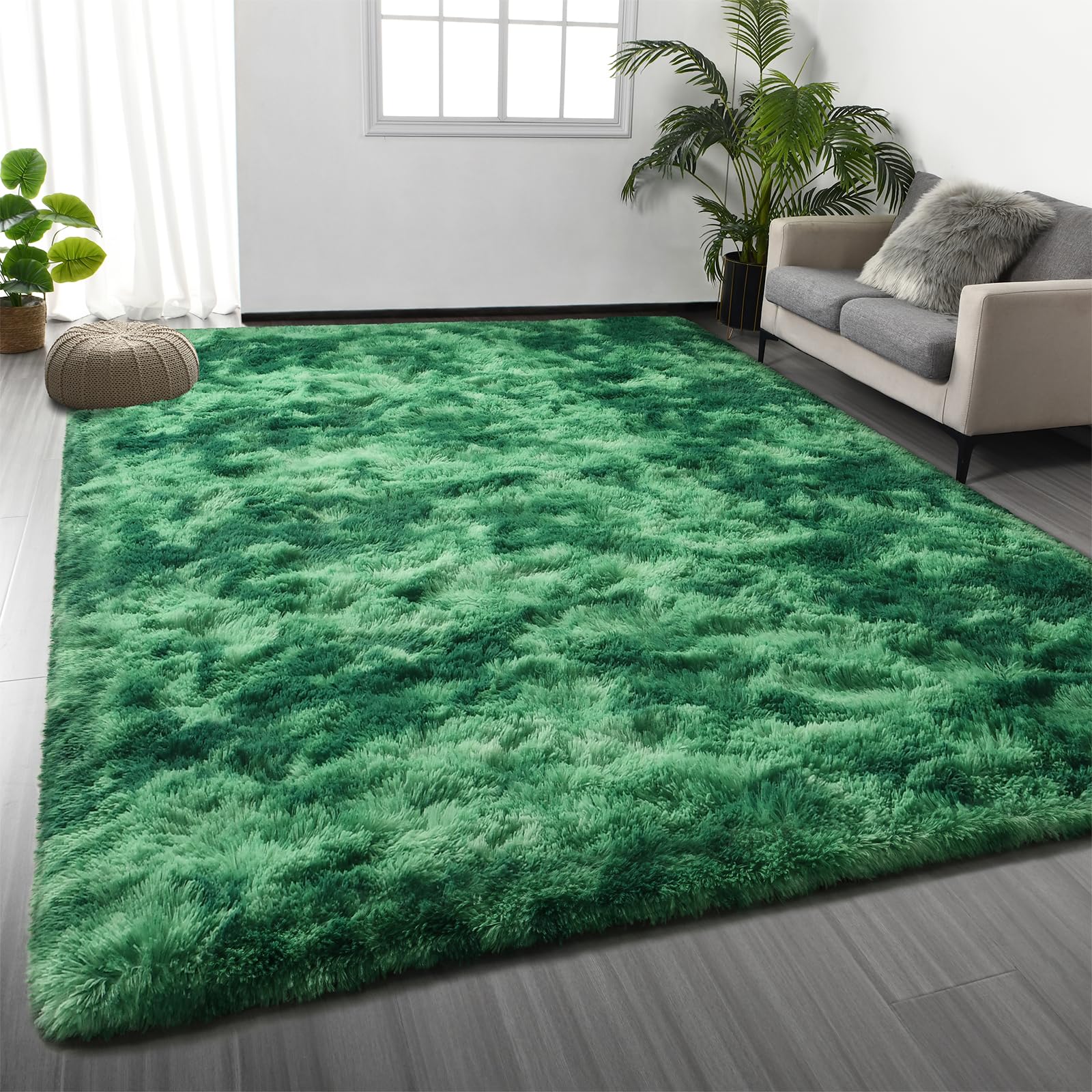 Deerhoo Large Shag Area Rugs 6 x 9, Tie-Dyed Plush Fuzzy Rug for Living Room, Ultra Soft Fluffy Furry Rugs for Bedroom, Indoor Carpet Nursery Rugs for Kids Room Home Decor, Light Grey