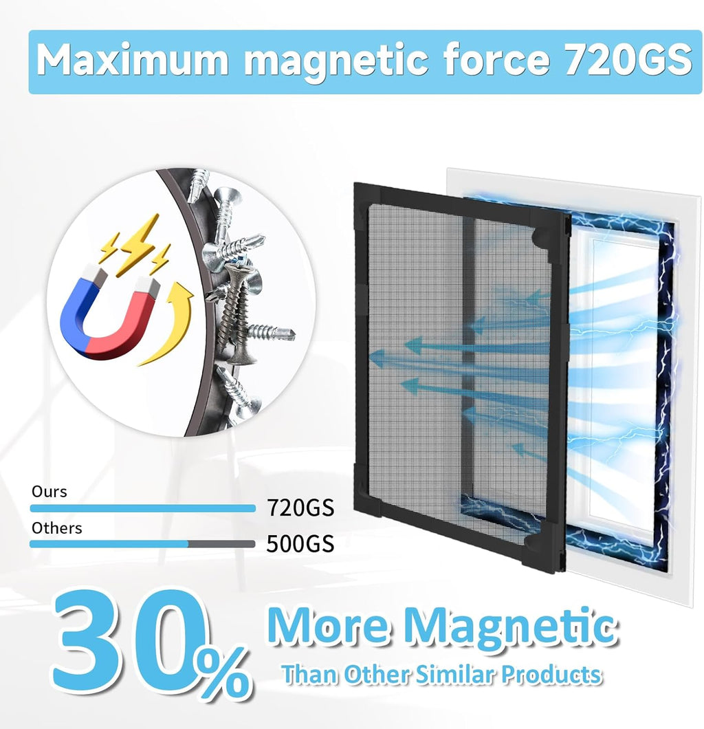 Magnetic Window Screen 40x59in, Residue-Free Adhesive with Long-Lasting Hold, Black Frame Black Fiberglass Mesh, Removable DIY Adjustable Screen for Window Frames