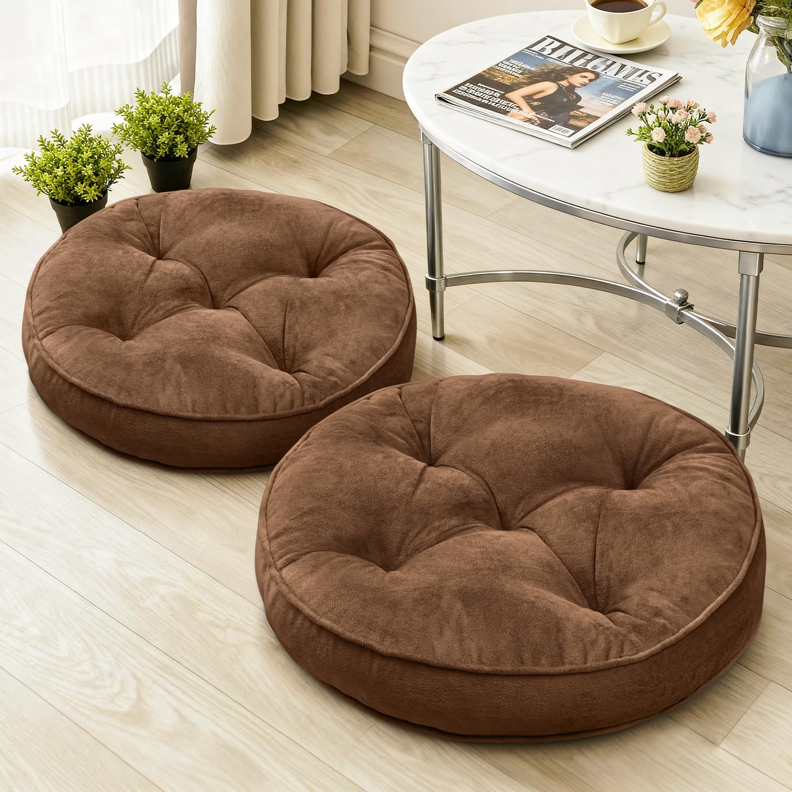 1 MIDDLE ONE Floor Pillow Set of 2, Memory Foam Meditation Cushion, Floor Cushions for Adults Sitting, Large Round Seat Cushions for Yoga, Living Room, 20x20 Inch (Round | Grey)
