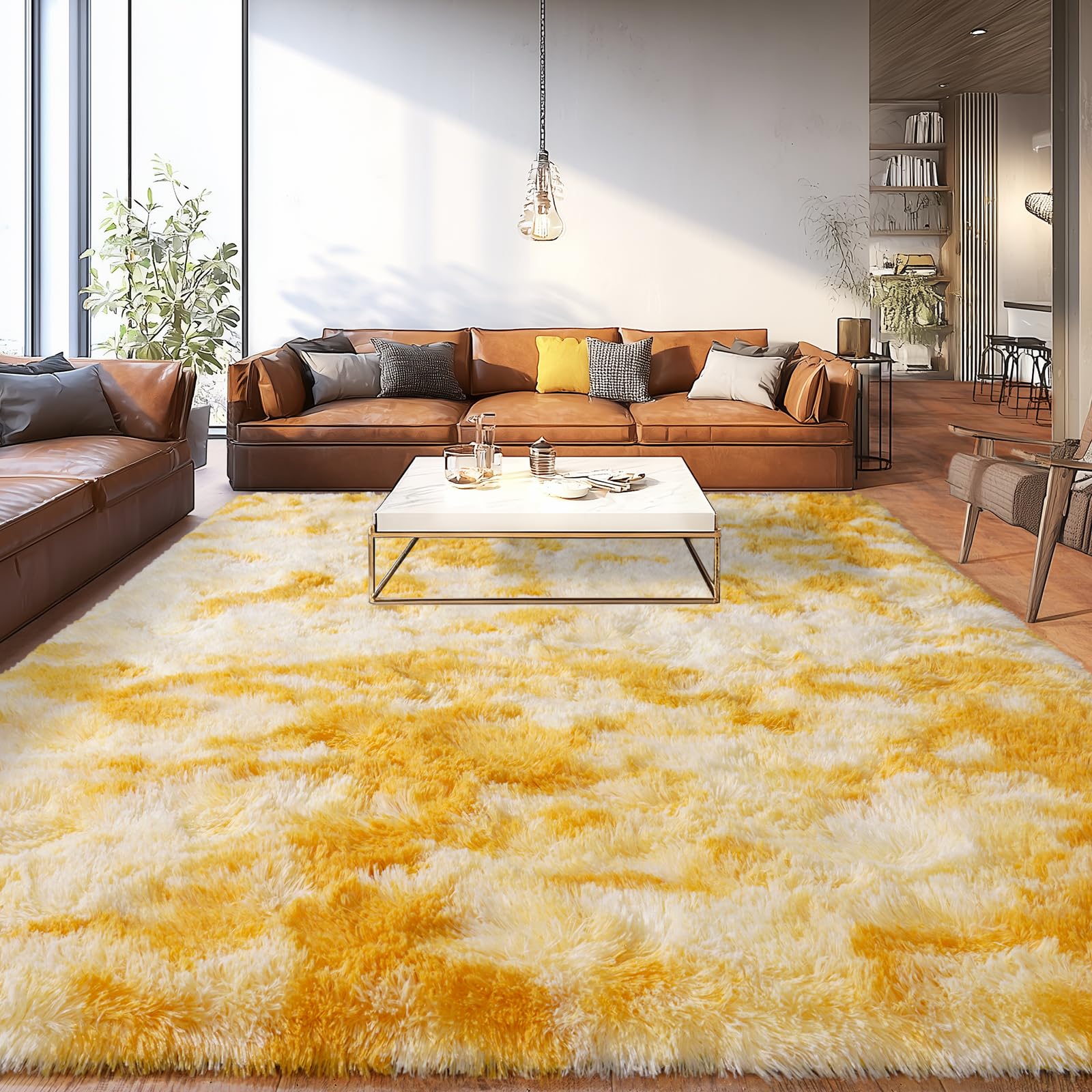 Upgrade Non-Slip Plush Rugs for Living Room, Soft Shaggy Carpets for Living Room, Fuzzy Rugs for Kids' Room, Perfect Decor for Modern Home Tie Dye Camel 6x9 Feet