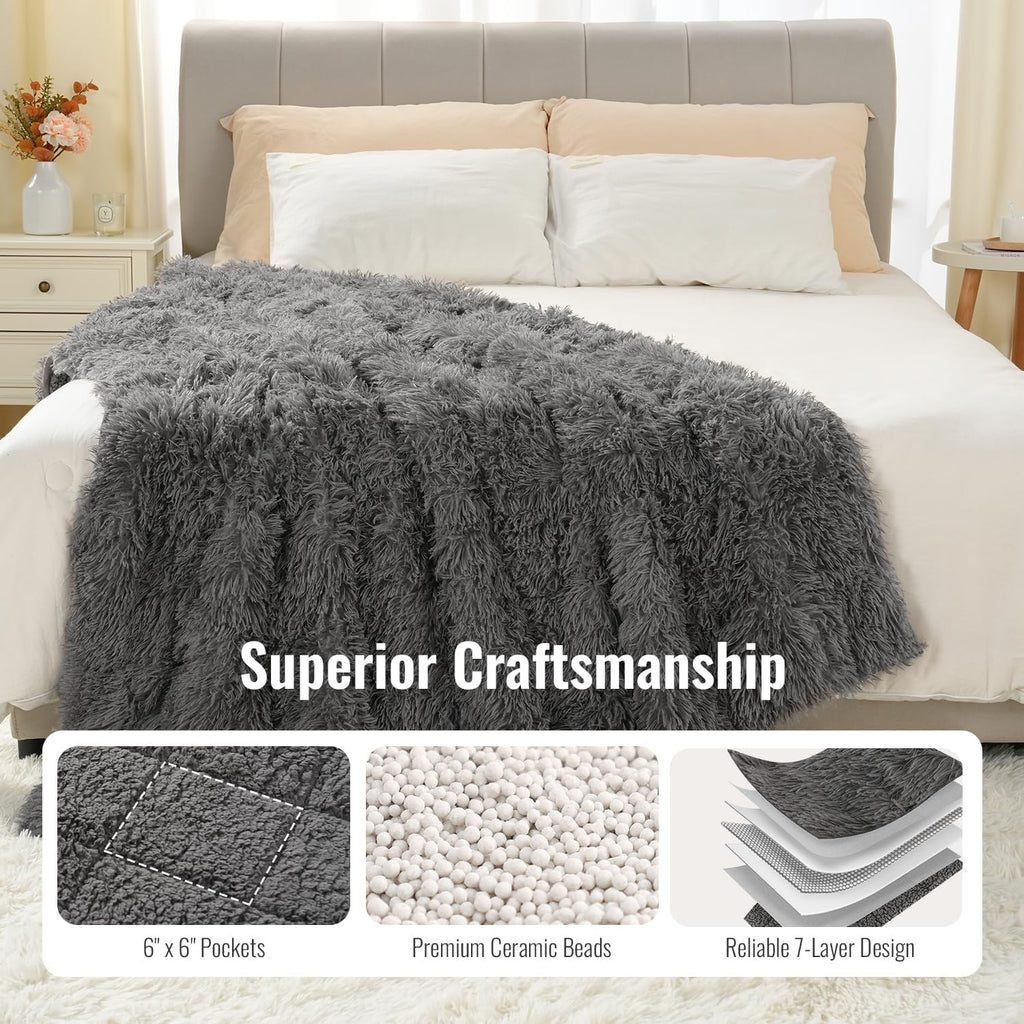 Uttermara Weighted Blanket Queen Size 15 Pounds for Adults, Sherpa Faux Fur Heavy Blanket for Couch Bed, Super Soft Plush Fleece & Cozy Sherpa Reverse, Luxury Long Fur Throw Blankets, 60" x 80", Gray