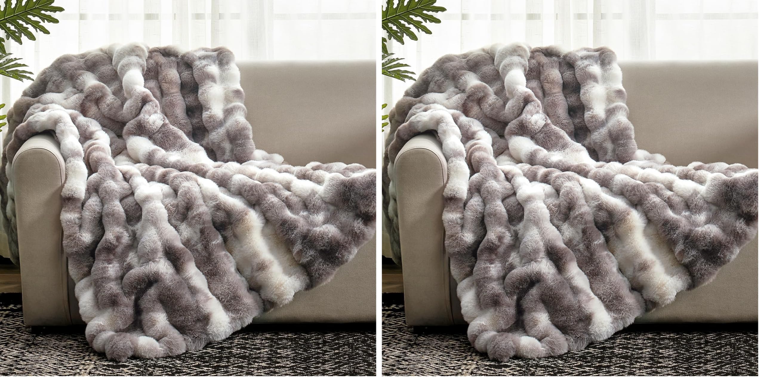 Cozy Bliss Faux Fur Throw Blanket for Couch, Fuzzy Soft Plush Thick Bubble Blanket for Sofa Bedroom Living Room,50 * 60 Inches Light Grey