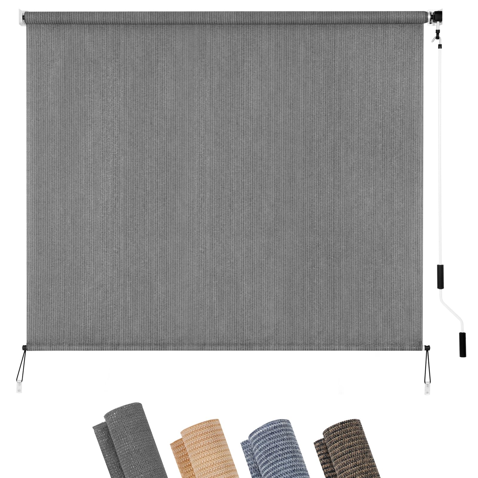 KELIXU Patio Shades Roll Up Outdoor Blind, 8' W x 6' H Cordless Sun Shade Privacy Screen with 90% UV Protection Exterior Roller Shade Cloth for Porch Pergola Backyard Windows Balcony, Walnut
