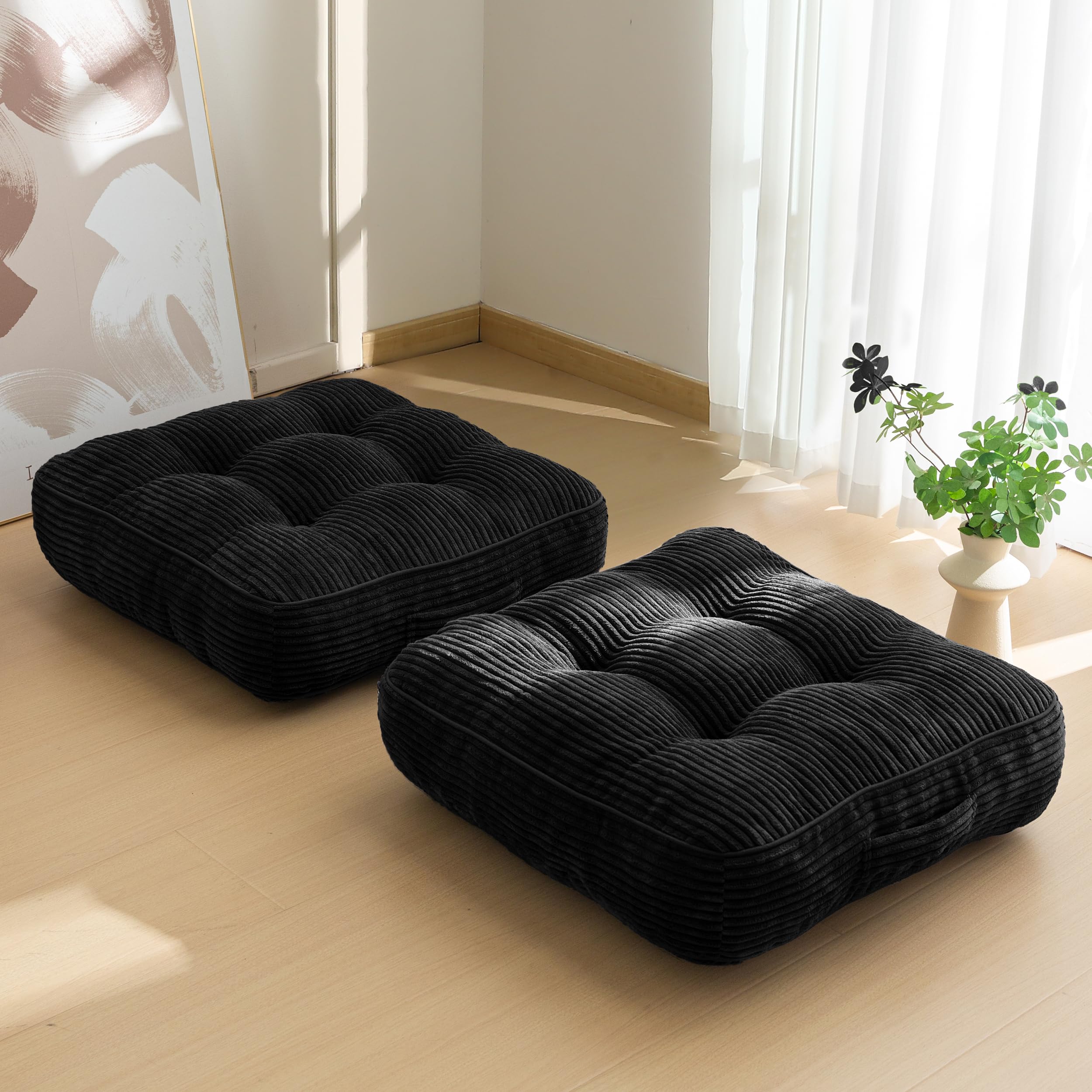 HIGOGOGO Floor Pillow Cushion for Adults, Meditation Cushion Pillow, Large Round Floor Sitting, Tufted Corduroy Cover, for Tatami Living Room or Yoga, 22x22 Inch, Beige