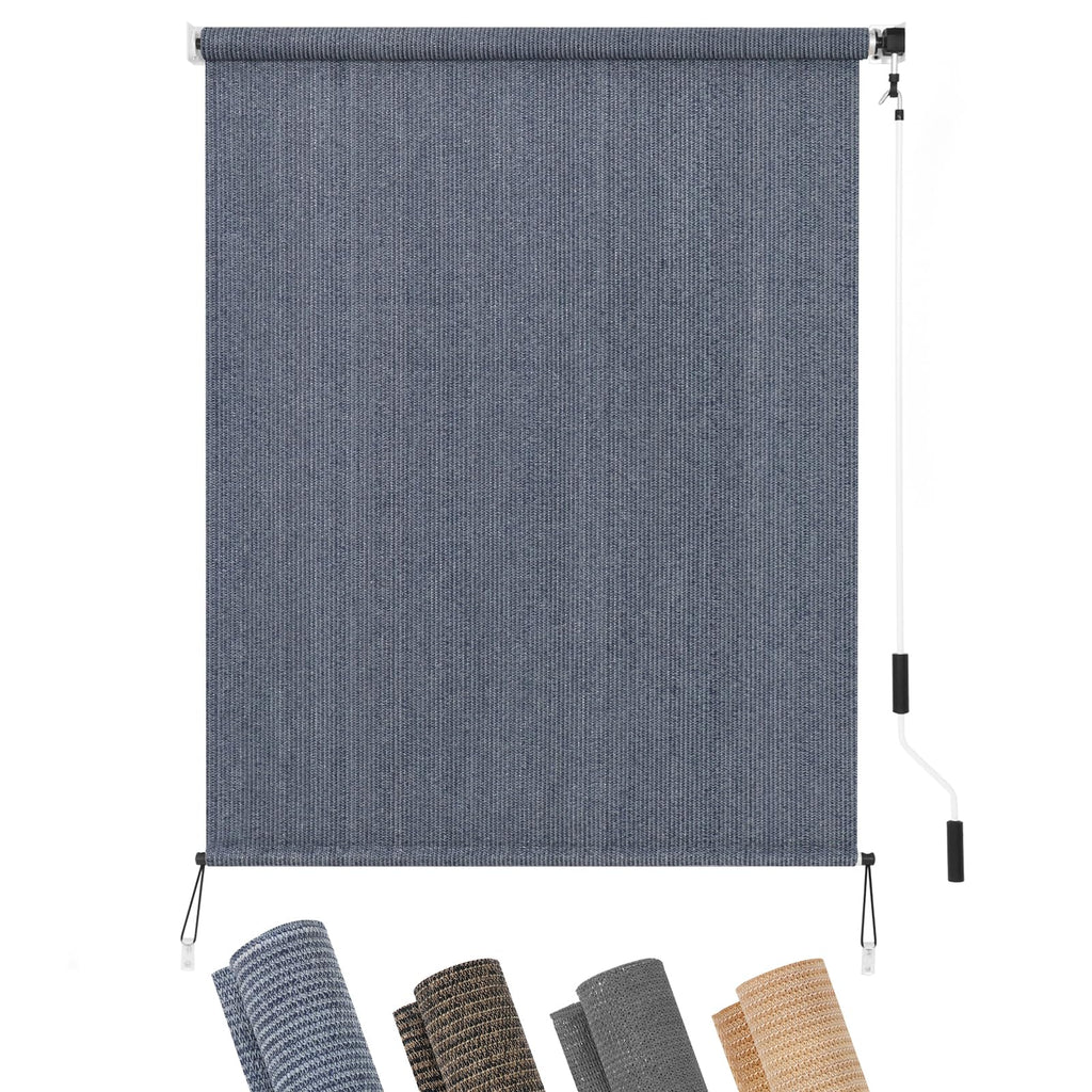 KELIXU Patio Shades Roll Up Outdoor Blind, 8' W x 6' H Cordless Sun Shade Privacy Screen with 90% UV Protection Exterior Roller Shade Cloth for Porch Pergola Backyard Windows Balcony, Walnut
