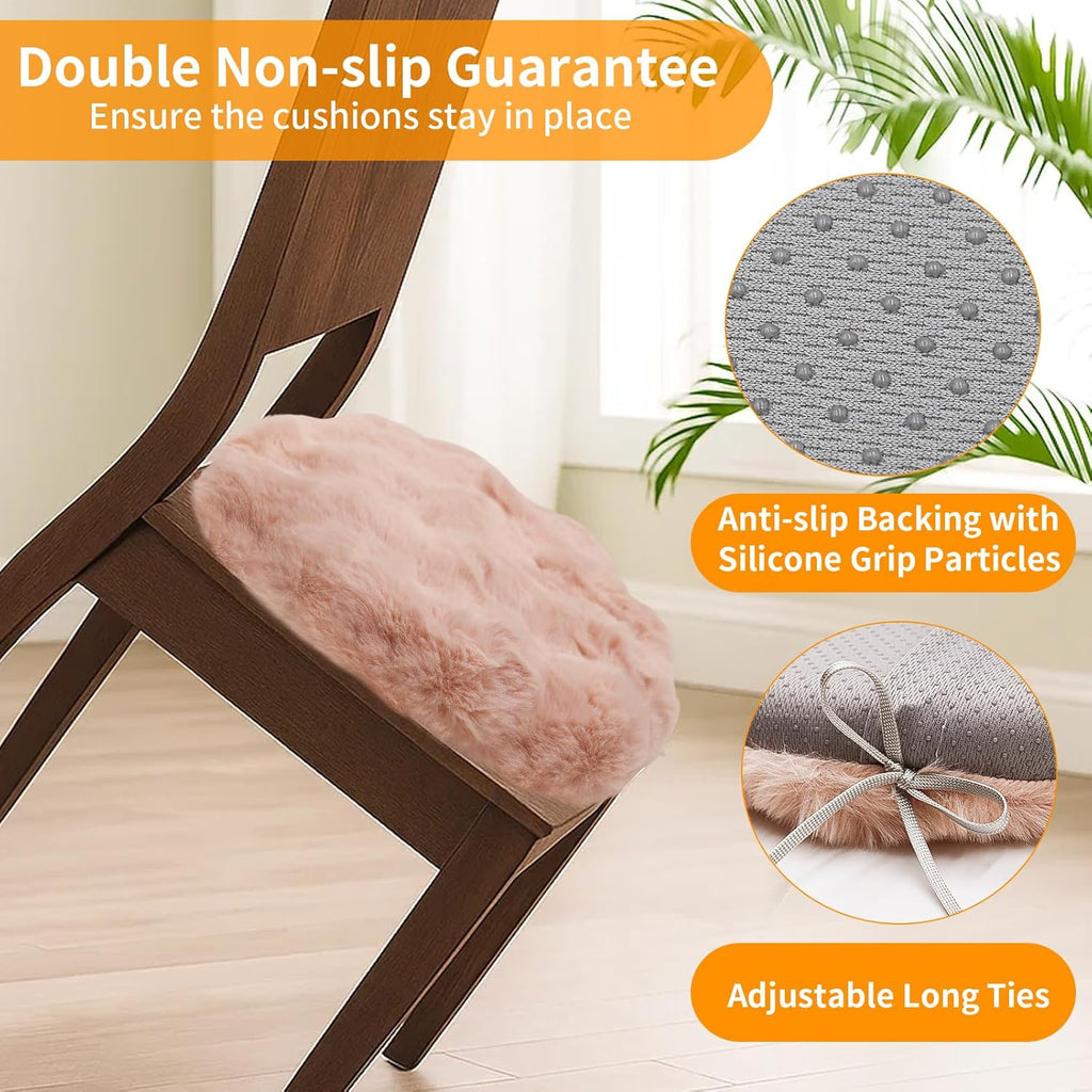 Lifup Round Chair Pads Memory Foam Seat Cushion Soft Cozy Plush Non Slip Thick Pad with Ties and Removable Cover for Dining Room, Office Pink 2 14 x 14 Inch