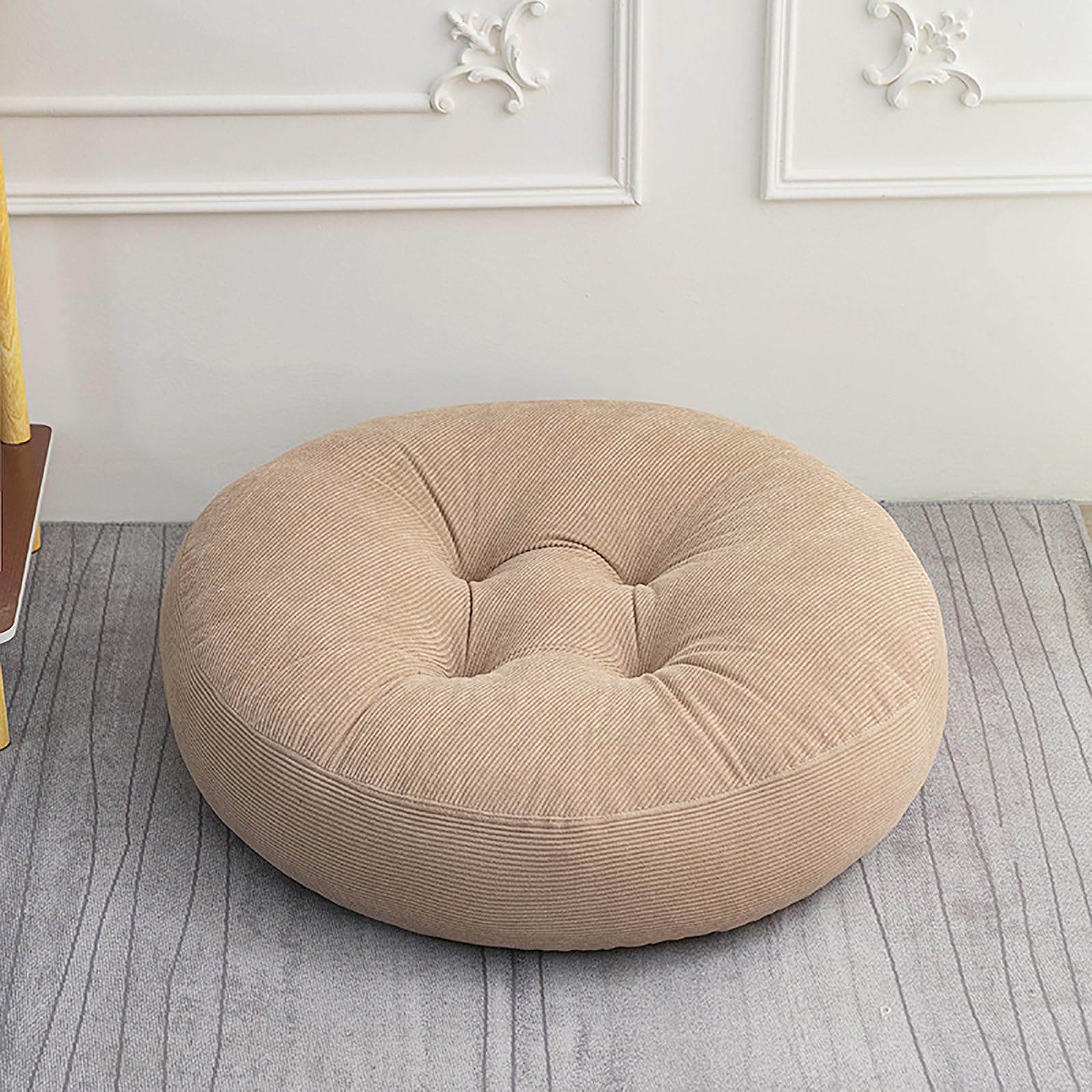 Off-White Round Corduroy Floor Pillow 18", Warm Thick Seat Cushion for Home