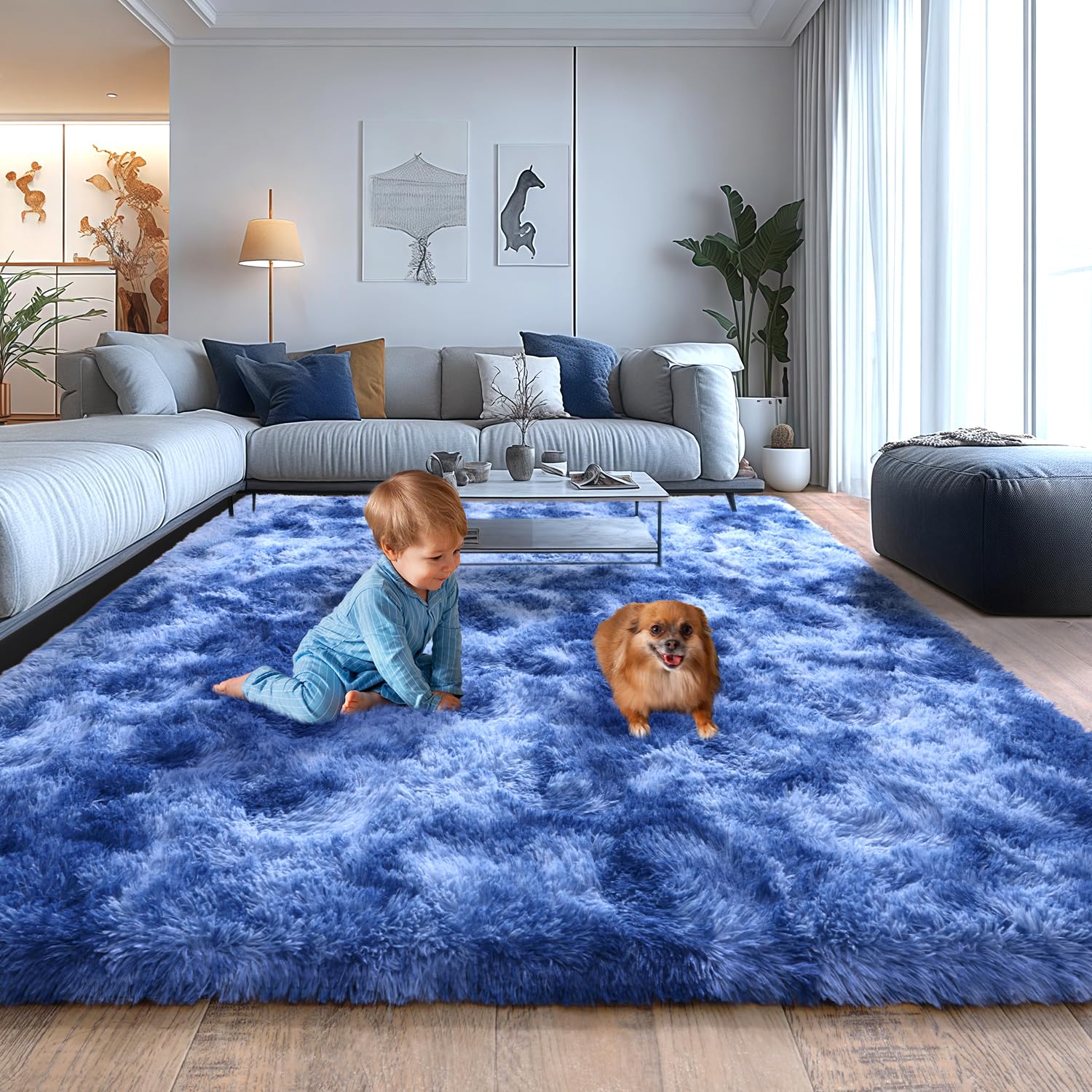 Upgrade Non-Slip Plush Rugs for Living Room, Soft Shaggy Carpets for Living Room, Fuzzy Rugs for Kids' Room, Perfect Decor for Modern Home Tie Dye Camel 6x9 Feet