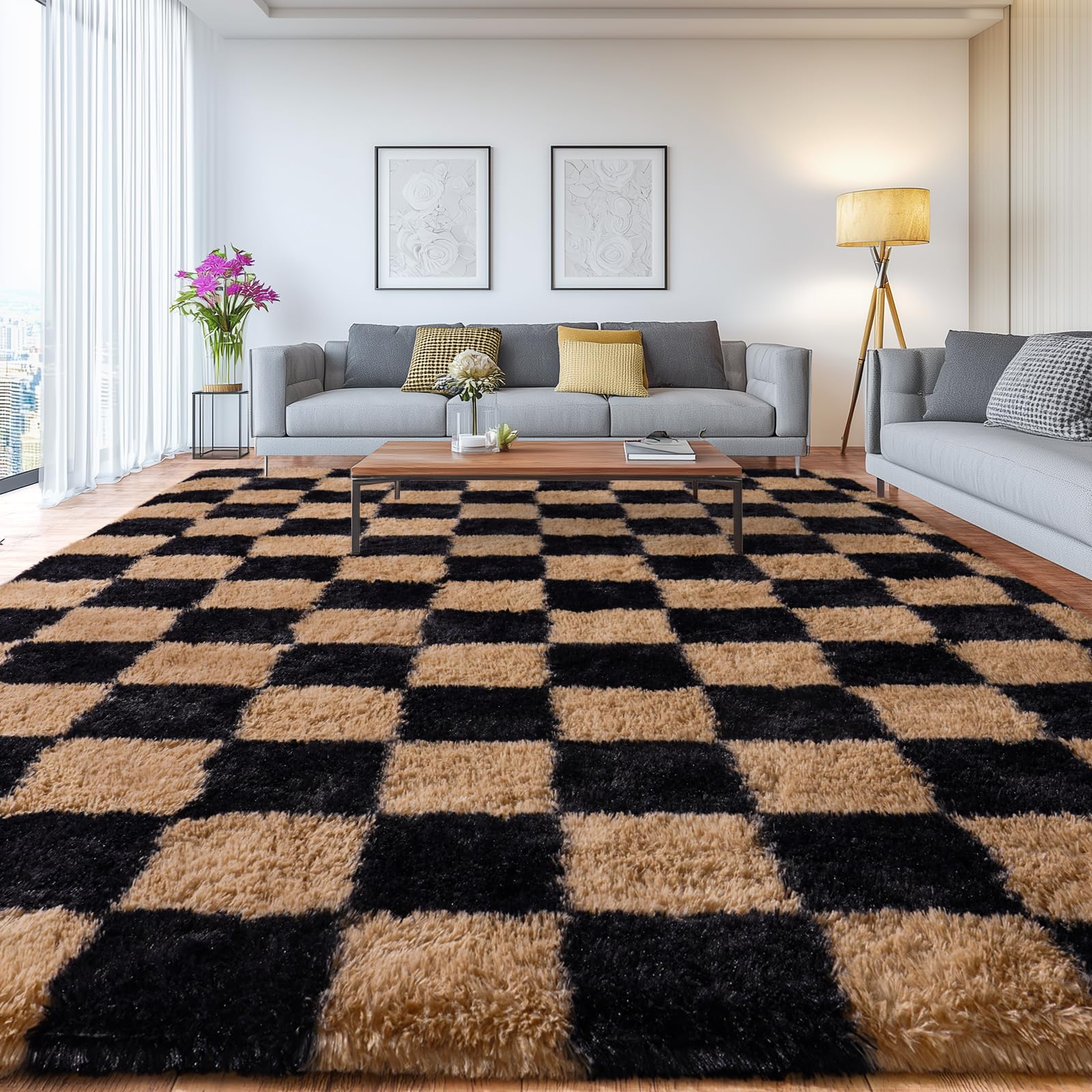 Upgrade Non-Slip Plush Rugs for Living Room, Soft Shaggy Carpets for Living Room, Fuzzy Rugs for Kids' Room, Perfect Decor for Modern Home Tie Dye Camel 6x9 Feet