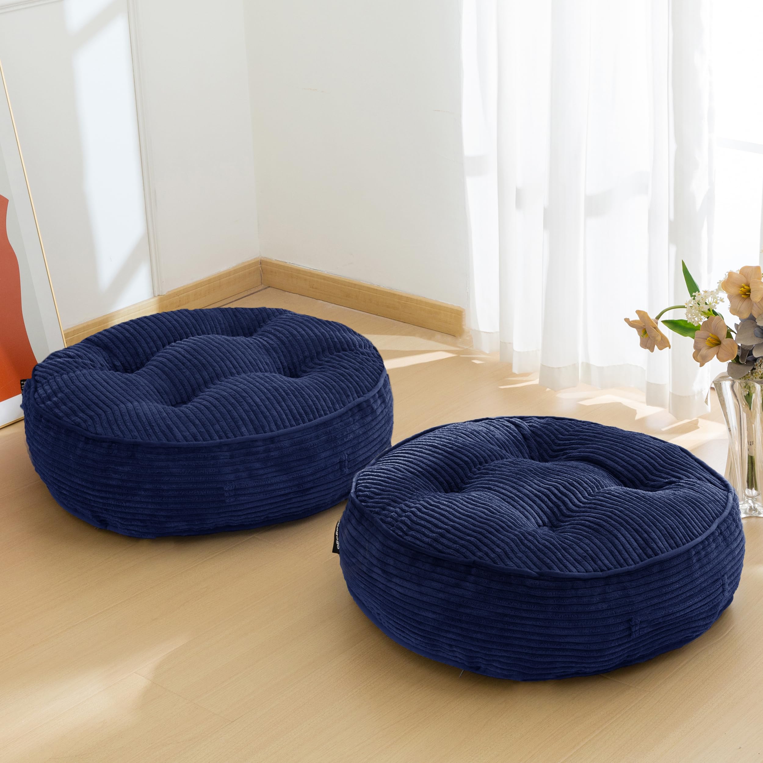 HIGOGOGO Floor Pillow Cushion for Adults, Meditation Cushion Pillow, Large Round Floor Sitting, Tufted Corduroy Cover, for Tatami Living Room or Yoga, 22x22 Inch, Beige