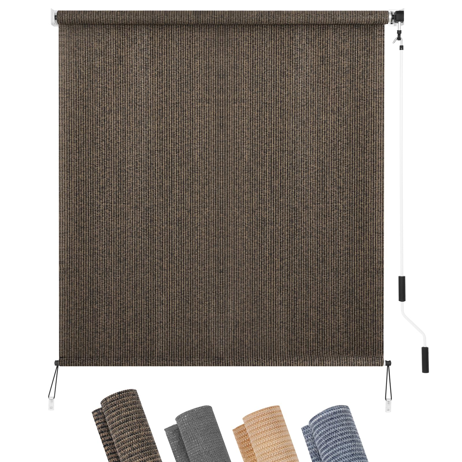 KELIXU Patio Shades Roll Up Outdoor Blind, 8' W x 6' H Cordless Sun Shade Privacy Screen with 90% UV Protection Exterior Roller Shade Cloth for Porch Pergola Backyard Windows Balcony, Walnut