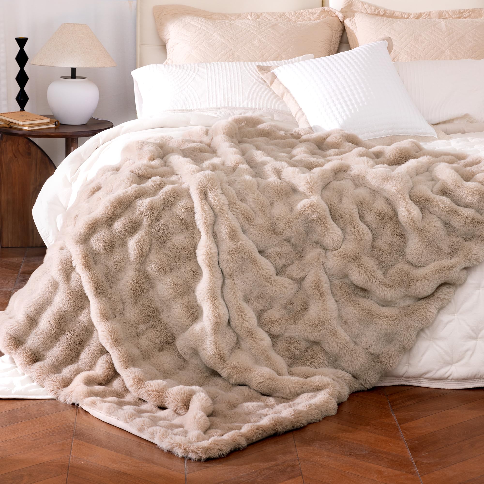 Ultra Soft Cozy Faux Fur Throw Blanket-Fuzzy Plush Thick Bubble Blanket, Fluffy Blanket for Couch, Sofa, Bedroom, and Living Room, 50x60 Inches, Dark Grey Taupe