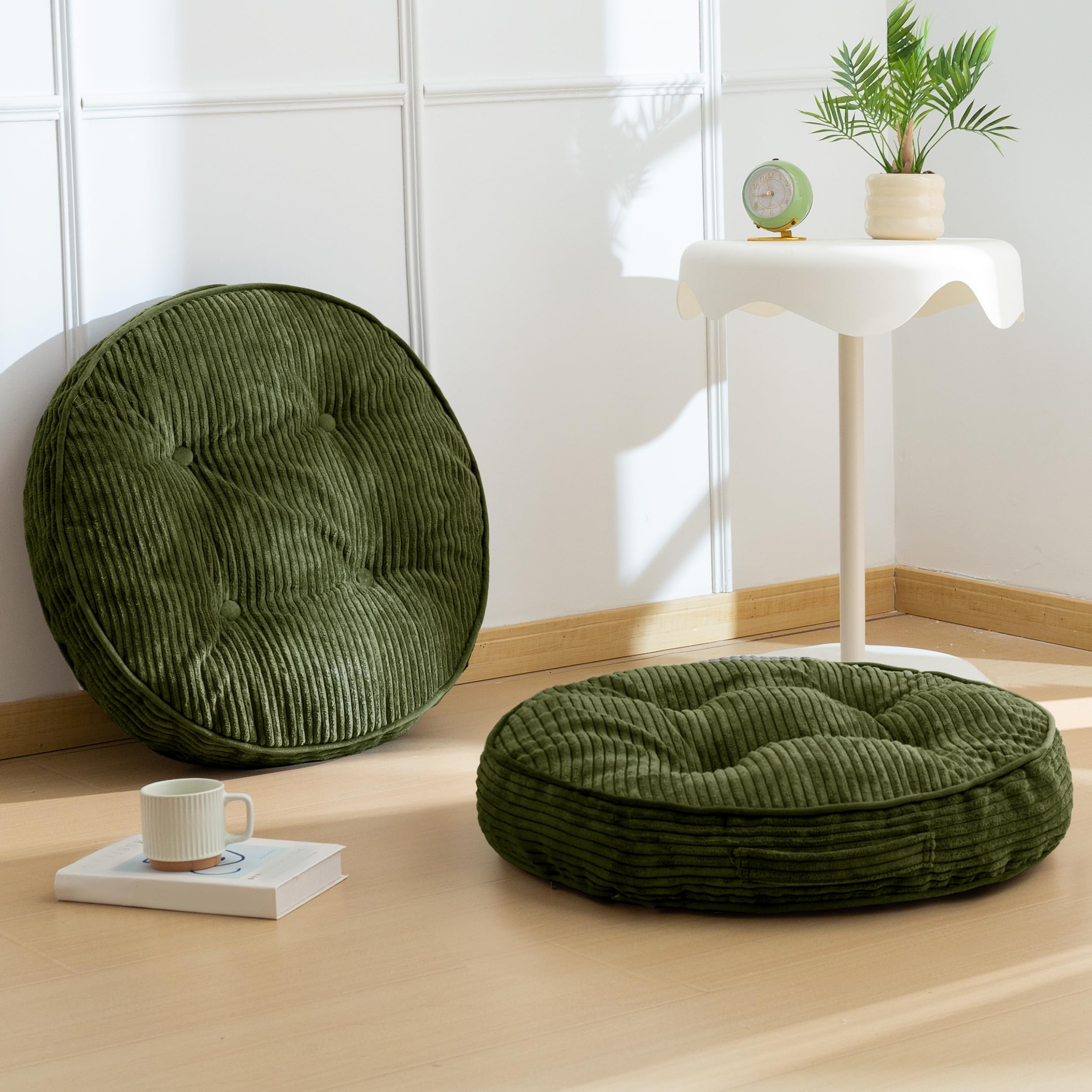HIGOGOGO Floor Pillow Cushion for Adults, Meditation Cushion Pillow, Large Round Floor Sitting, Tufted Corduroy Cover, for Tatami Living Room or Yoga, 22x22 Inch, Beige