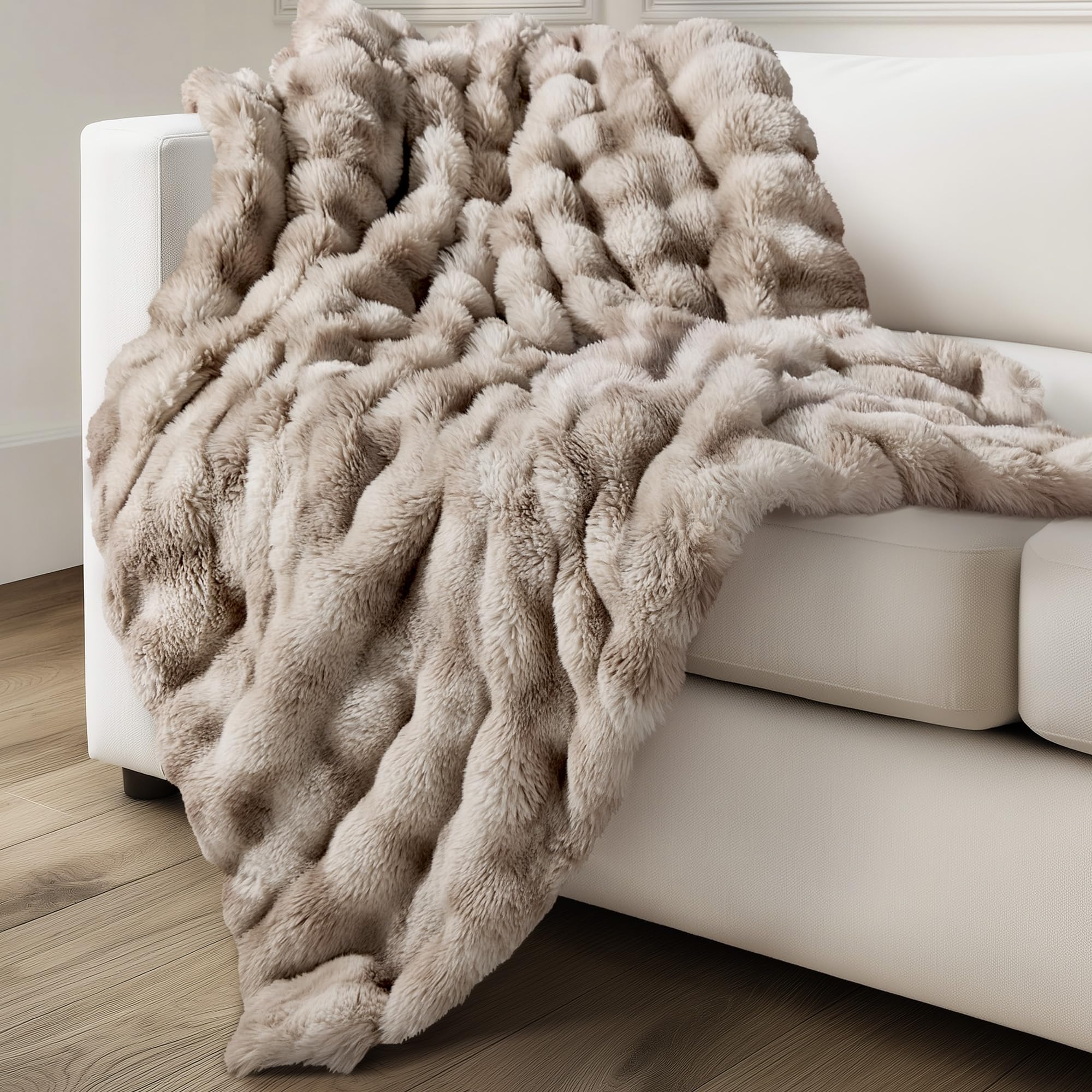 Ultra Soft Cozy Faux Fur Throw Blanket-Fuzzy Plush Thick Bubble Blanket, Fluffy Blanket for Couch, Sofa, Bedroom, and Living Room, 50x60 Inches, Dark Grey Taupe