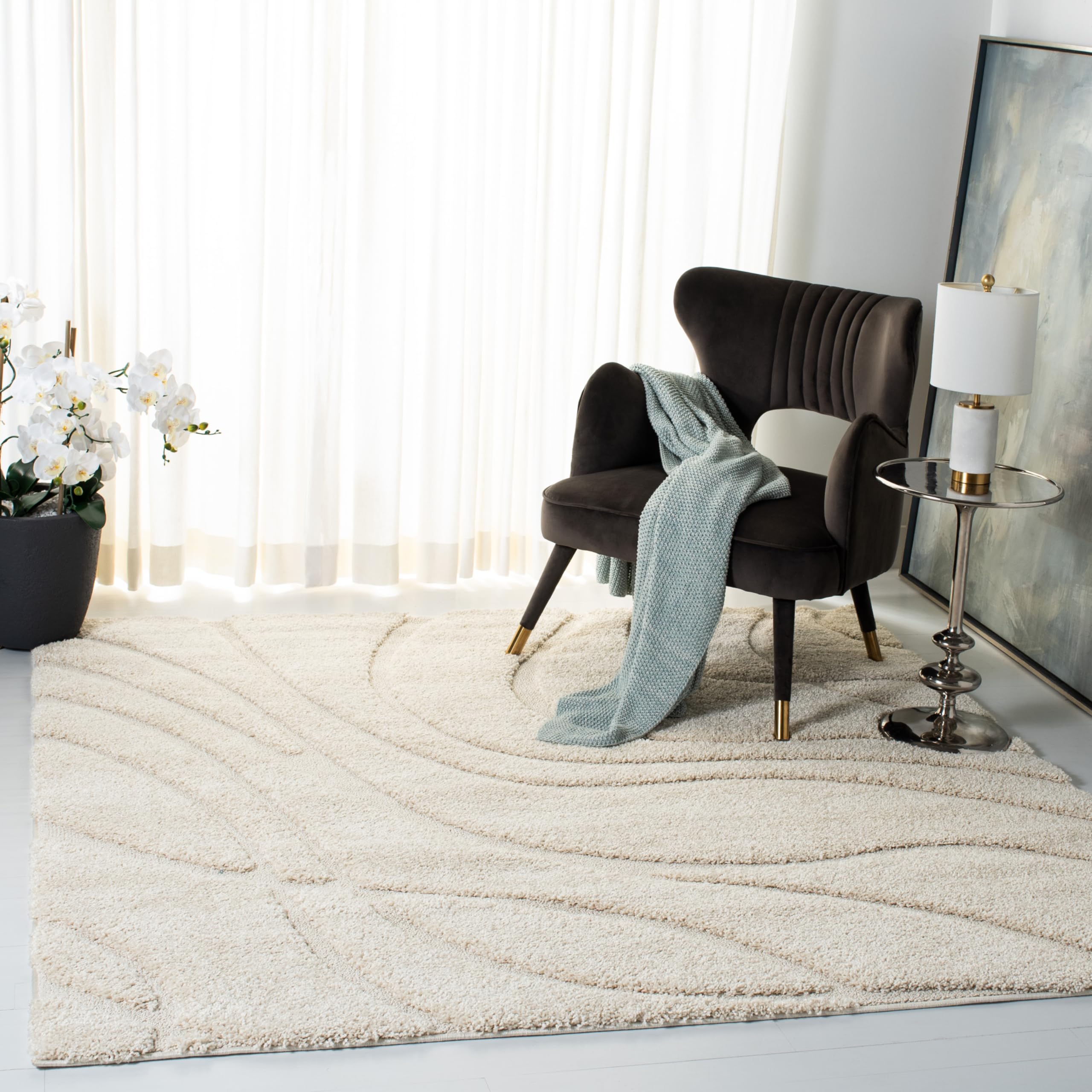 SAFAVIEH Florida Shag Collection Area Rug - 5'3" x 7'6", Cream & Beige, Non-Shedding & Easy Care, 1.2-inch Thick Ideal for High Traffic Areas in Living Room, Bedroom (SG471-1113)