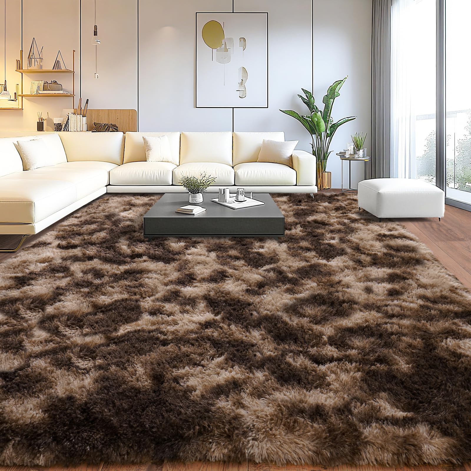 Upgrade Non-Slip Plush Rugs for Living Room, Soft Shaggy Carpets for Living Room, Fuzzy Rugs for Kids' Room, Perfect Decor for Modern Home Tie Dye Camel 6x9 Feet