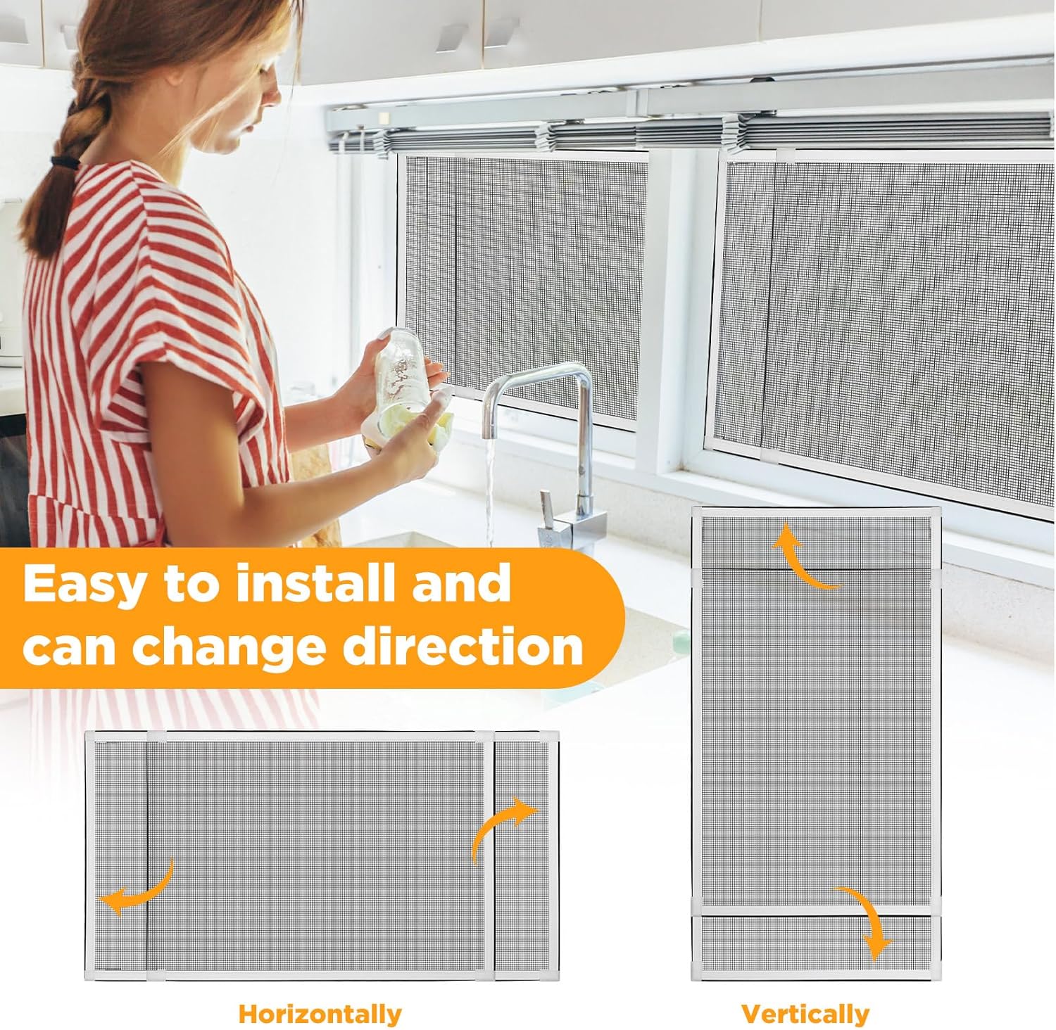 Treela 6 Pack Adjustable Expandable Window Screens, 20" H x 28"-54" W, Large Horizontal Sliding Window Mesh Inserts, Mosquito and Pet Proof Retractable Screen Replacements for Home