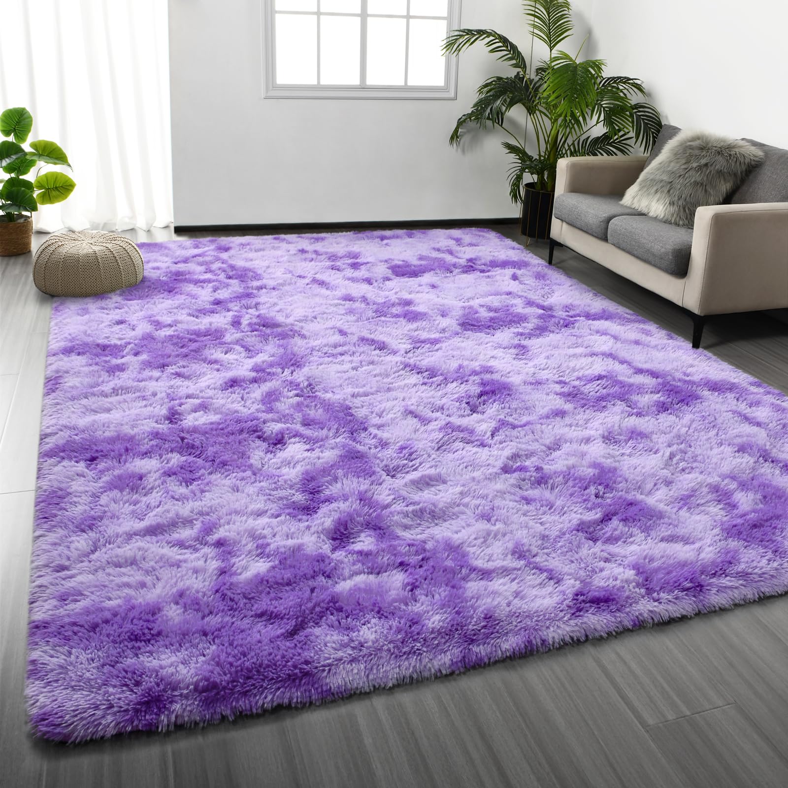 Deerhoo Large Shag Area Rugs 6 x 9, Tie-Dyed Plush Fuzzy Rug for Living Room, Ultra Soft Fluffy Furry Rugs for Bedroom, Indoor Carpet Nursery Rugs for Kids Room Home Decor, Light Grey
