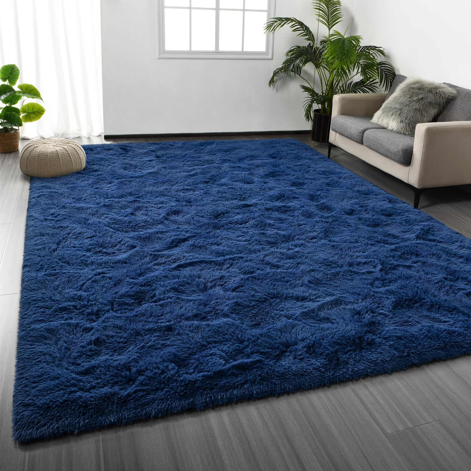 Deerhoo Large Shag Area Rugs 6 x 9, Tie-Dyed Plush Fuzzy Rug for Living Room, Ultra Soft Fluffy Furry Rugs for Bedroom, Indoor Carpet Nursery Rugs for Kids Room Home Decor, Light Grey