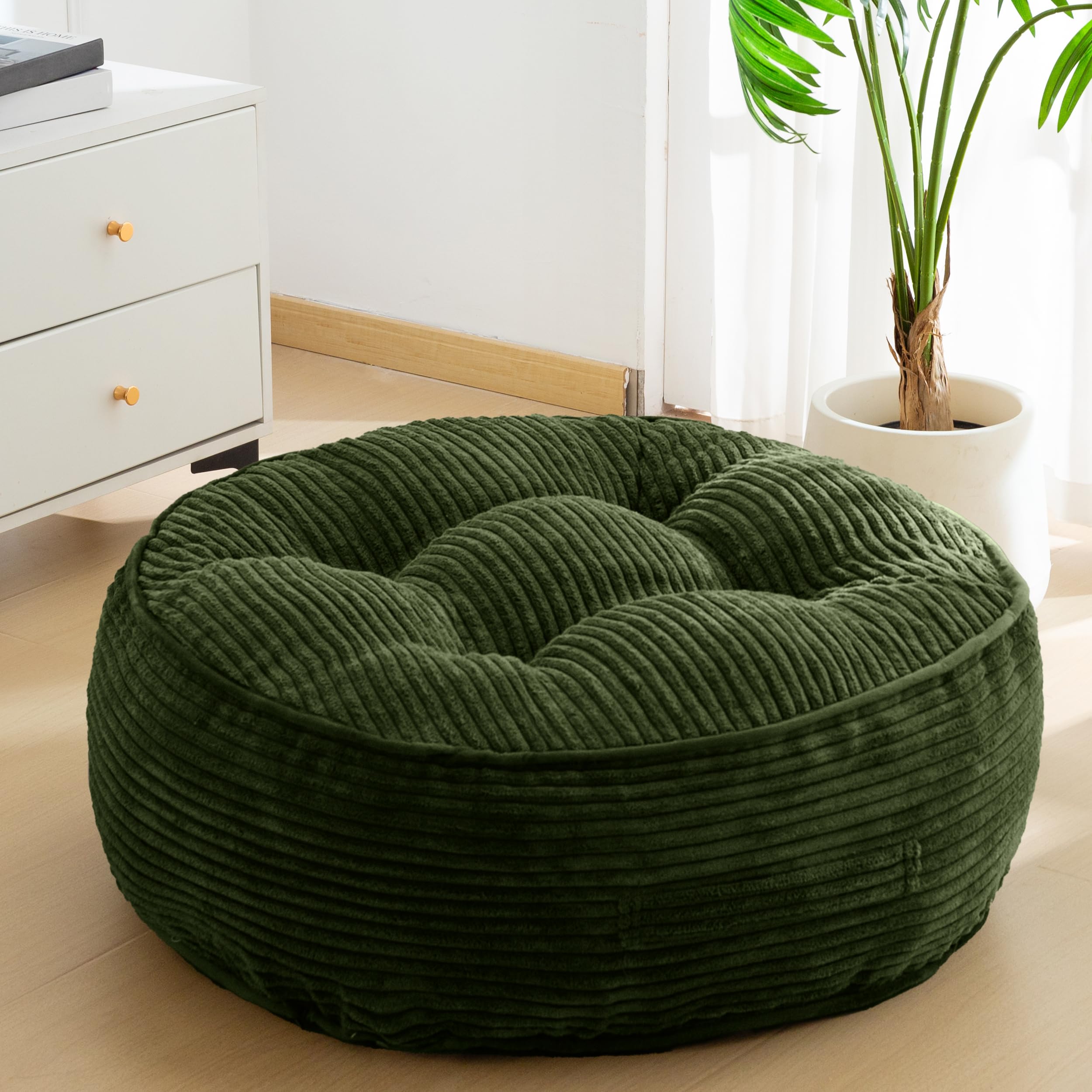 HIGOGOGO Floor Pillow Cushion for Adults, Meditation Cushion Pillow, Large Round Floor Sitting, Tufted Corduroy Cover, for Tatami Living Room or Yoga, 22x22 Inch, Beige