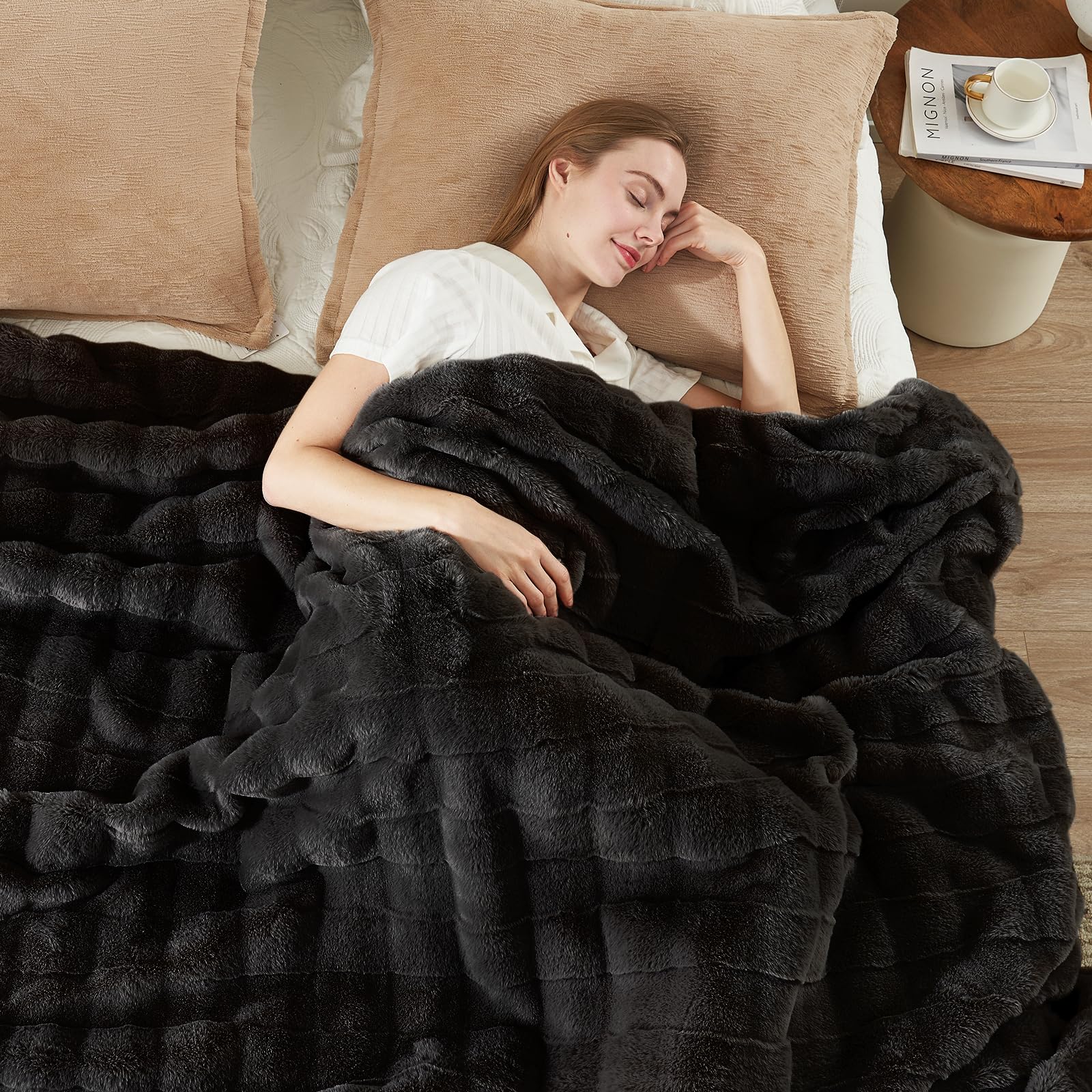 Cozy Bliss Fluffy Faux Fur Throw Blanket for Couch,Warm Cozy Soft Beige Throw Blankets for Sofa Bed Living Room,50x60 Inches