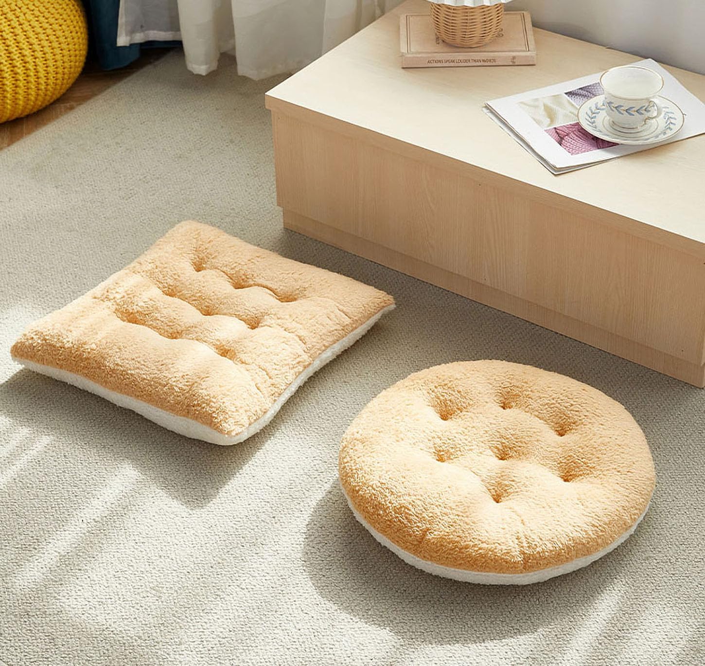 IXITON Thickened Plush seat Cushion,Lamb Fleece pad Warm Pillow Chair Stool heightened for Yoga Office Home Cafe Chair Meditation (Round White, 14 * 14 inch(35 * 35cm))