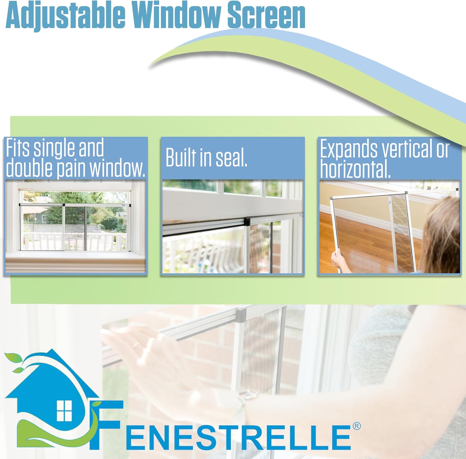 Fenestrelle Expandable Window Screen – 20″ H × 28″–54″ W Horizontal, 2‑Way Adjustable Window Screen with Flame Resistant Fiberglass Mesh, Pack of 2