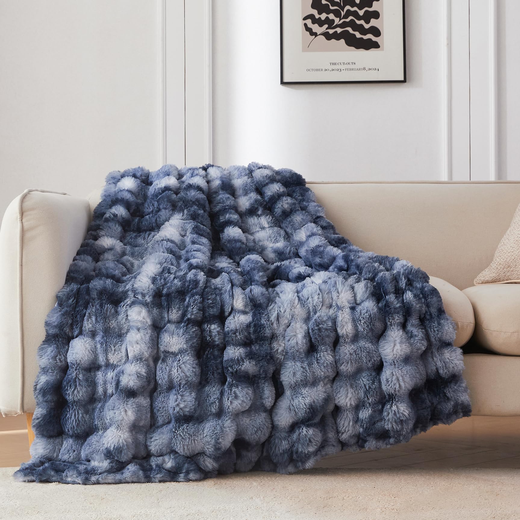 COOVA Faux Fur Throw Blanket for Couch, Cozy Soft and Fuzzy Plush Rabbit Fur Bubble Blanket for Sofa Bedroom Living Room, 60x80 Inches Tie Dye Brown