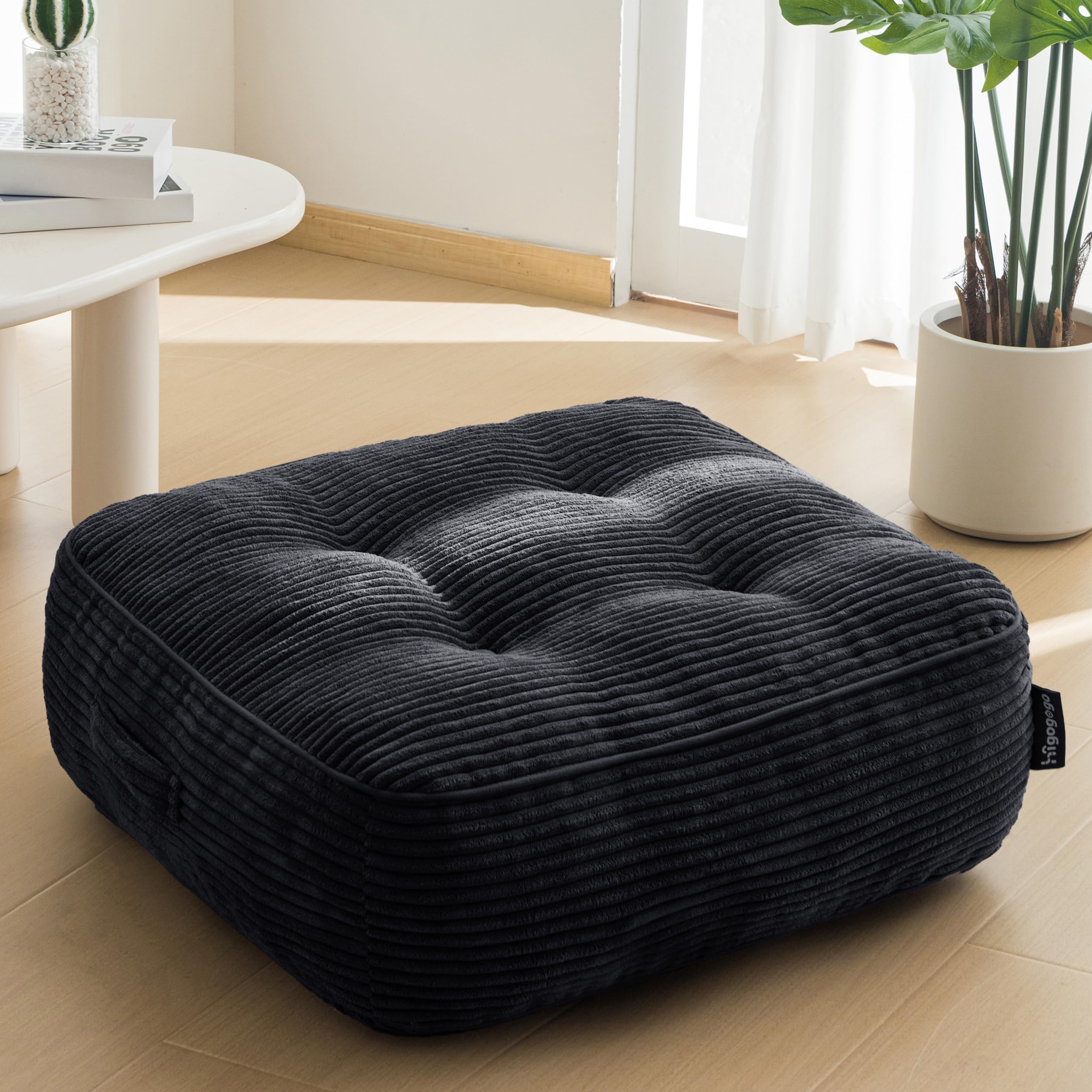HIGOGOGO Floor Pillow Cushion for Adults, Meditation Cushion Pillow, Large Round Floor Sitting, Tufted Corduroy Cover, for Tatami Living Room or Yoga, 22x22 Inch, Beige