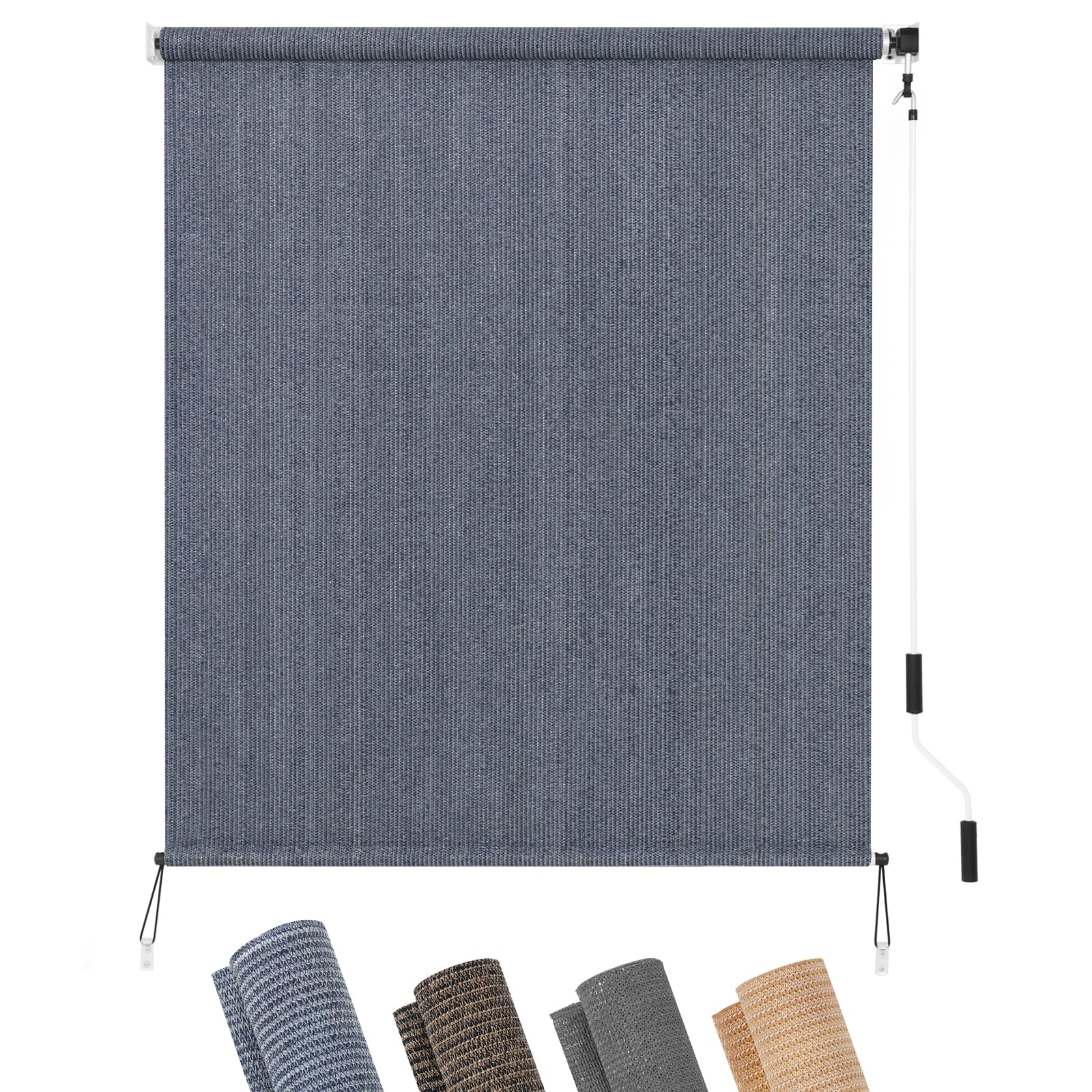 KELIXU Patio Shades Roll Up Outdoor Blind, 8' W x 6' H Cordless Sun Shade Privacy Screen with 90% UV Protection Exterior Roller Shade Cloth for Porch Pergola Backyard Windows Balcony, Walnut