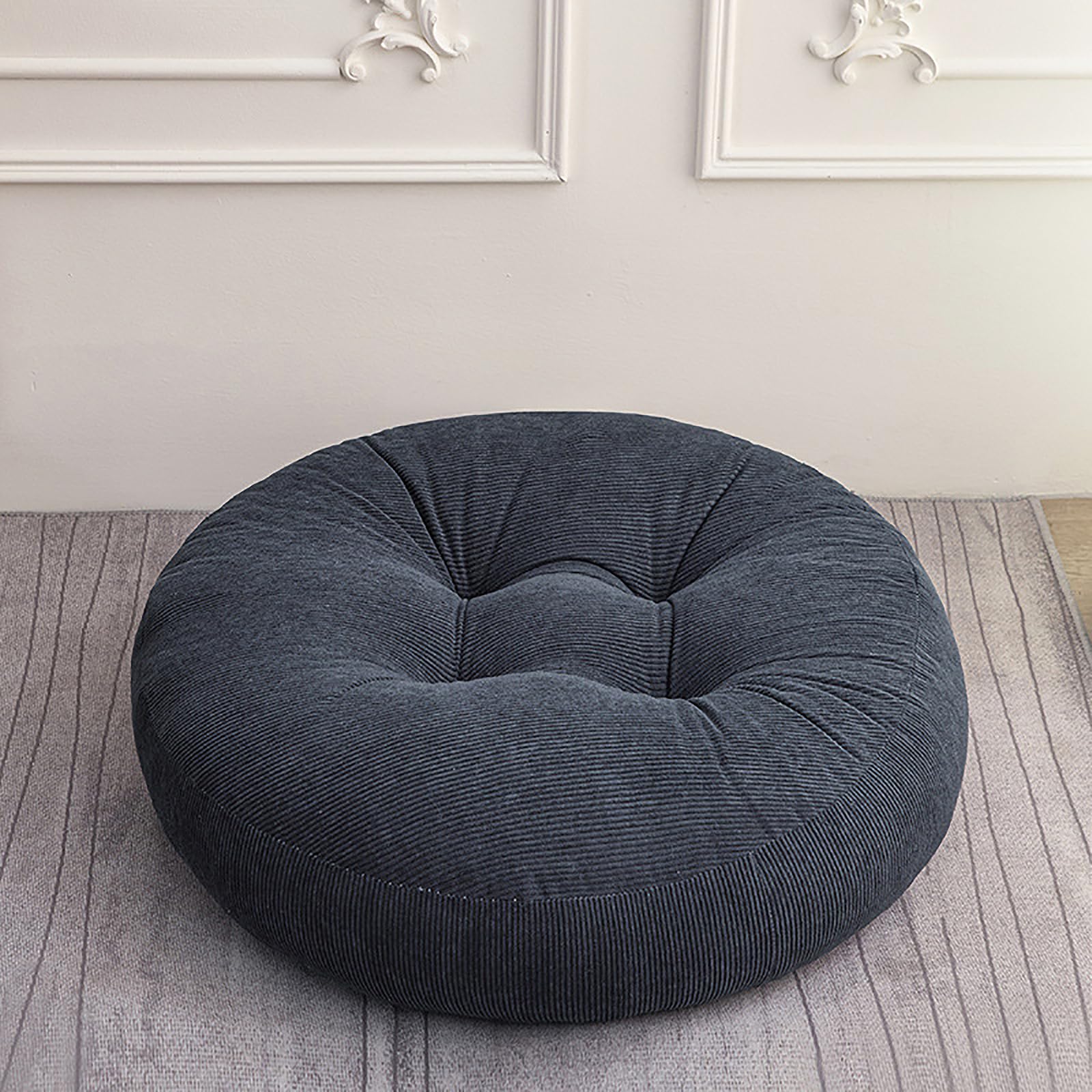 Off-White Round Corduroy Floor Pillow 18", Warm Thick Seat Cushion for Home