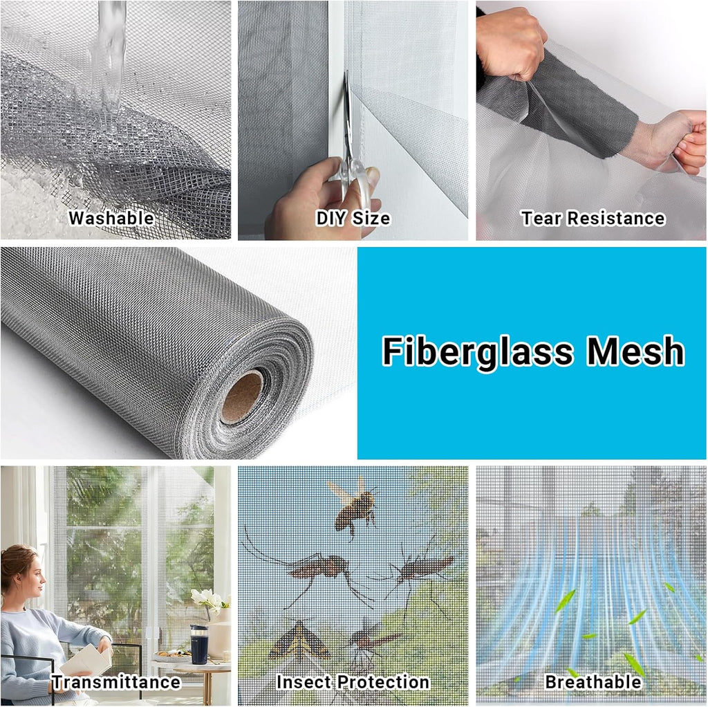 Easy-Install DIY Magnetic RV Window Screen - 1 Cut to Fit Screen Mesh (Up to 36x56") + Extra Corner & Wind Clips for 2 Windows, Heavy Duty for Camper/Travel Trailer - Keeps Bugs Out