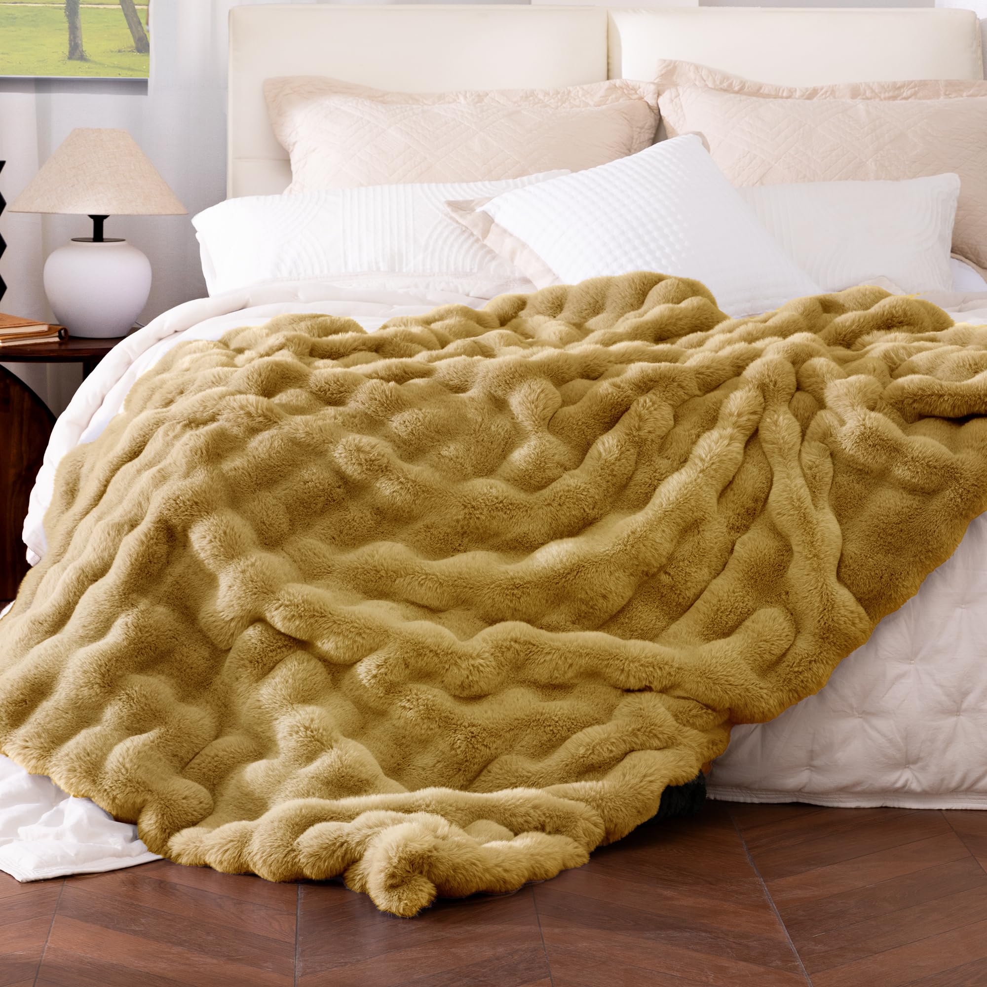 Ultra Soft Cozy Faux Fur Throw Blanket-Fuzzy Plush Thick Bubble Blanket, Fluffy Blanket for Couch, Sofa, Bedroom, and Living Room, 50x60 Inches, Dark Grey Taupe