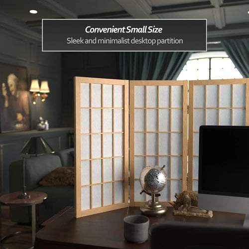 2 ft. Short Desktop Window Pane Shoji Screen - Natural - 4 Panels