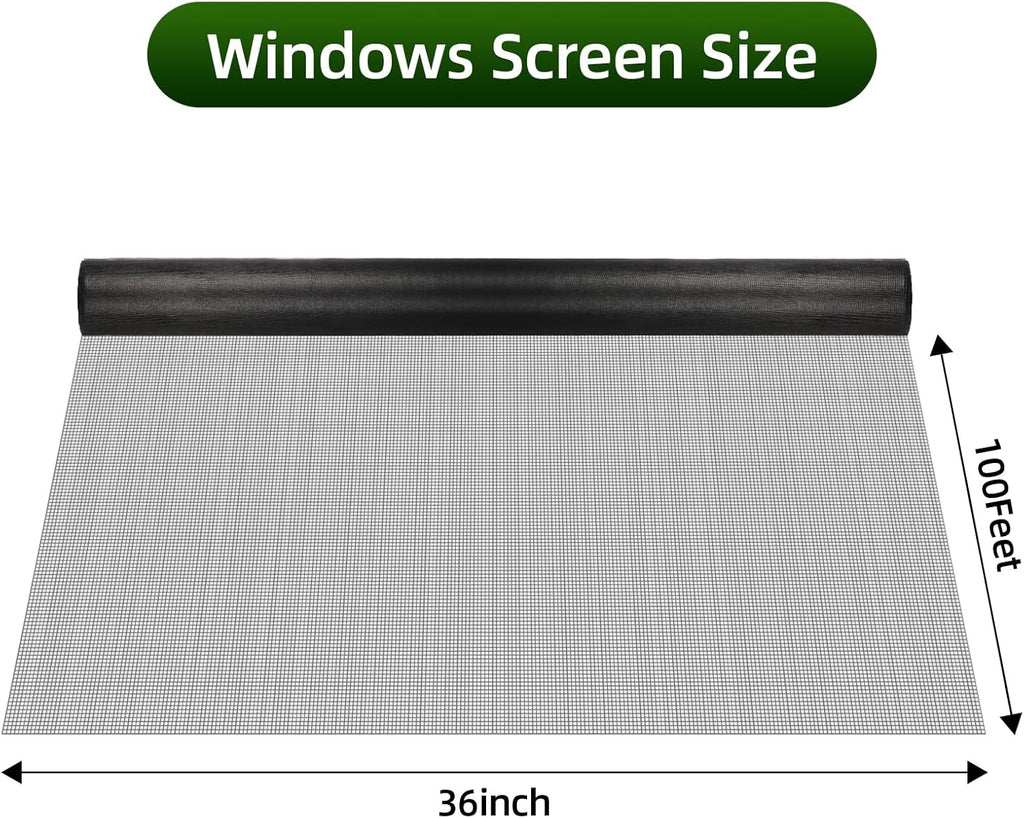 36Inch x 100Feet Window Screen Mesh Roll and Durable Screen Door Replacement, Window Mesh Screen Roll for Windows (Black)